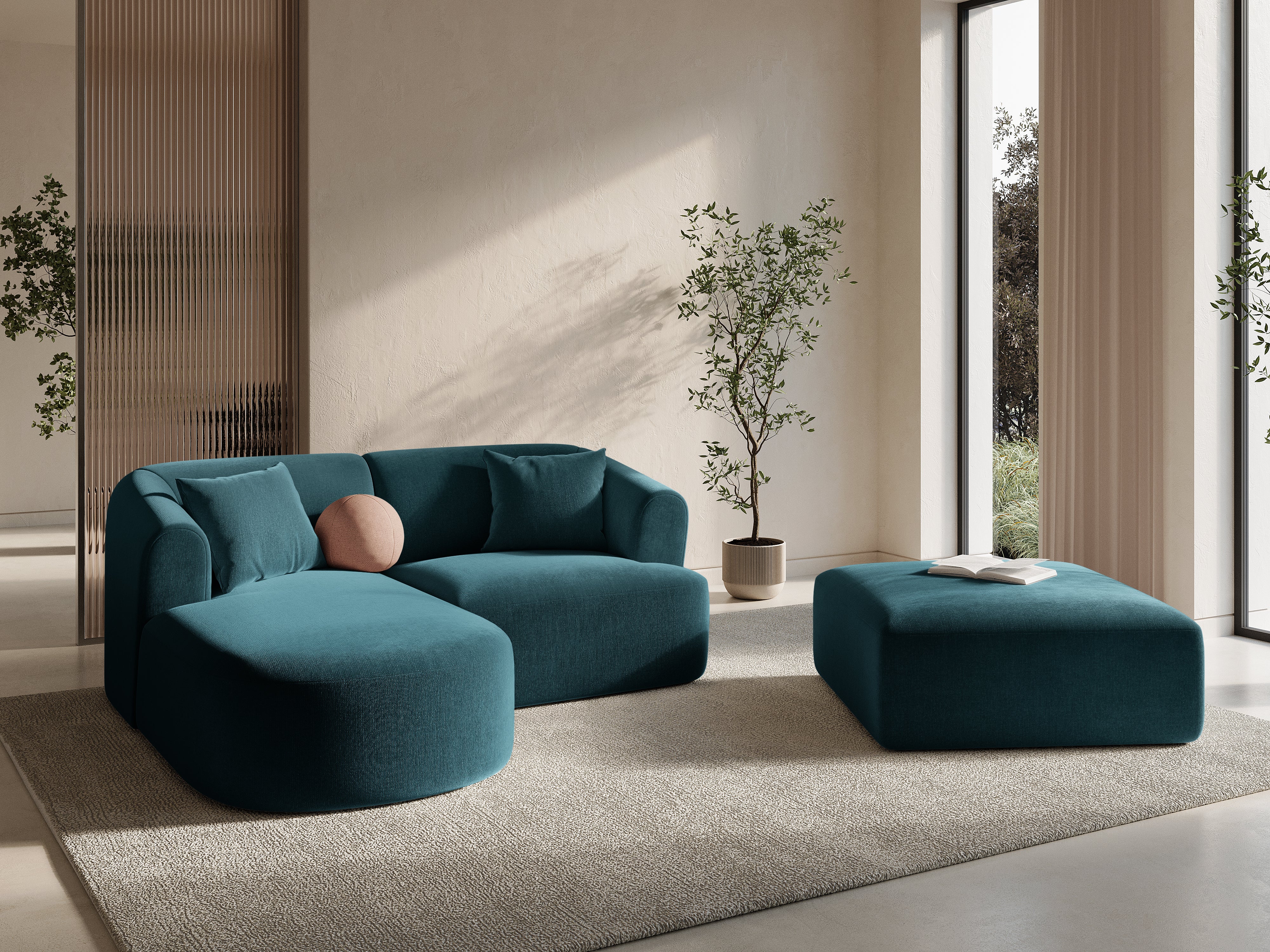 Left-facing velvet corner sofa for 3 people CAMPI petrol