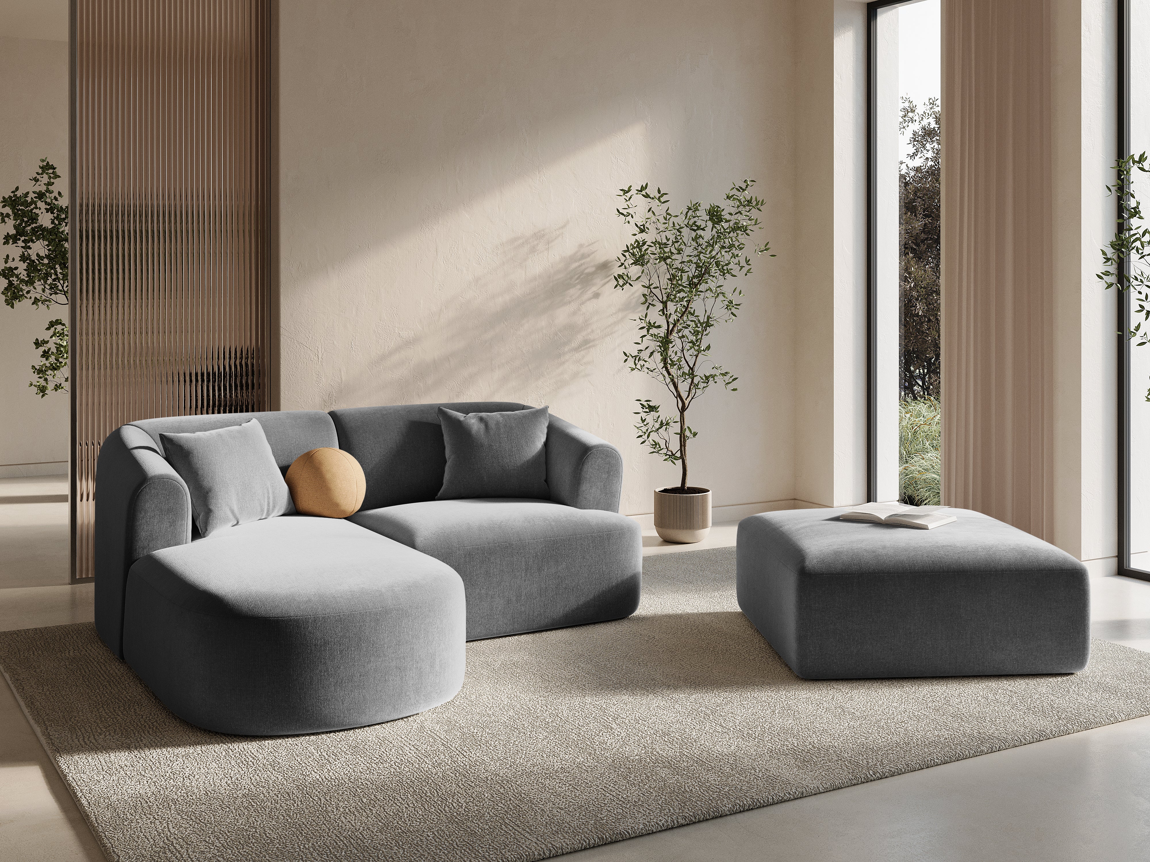 Sivý trojmiestny sametový rohový gauč CAMPI ľavý