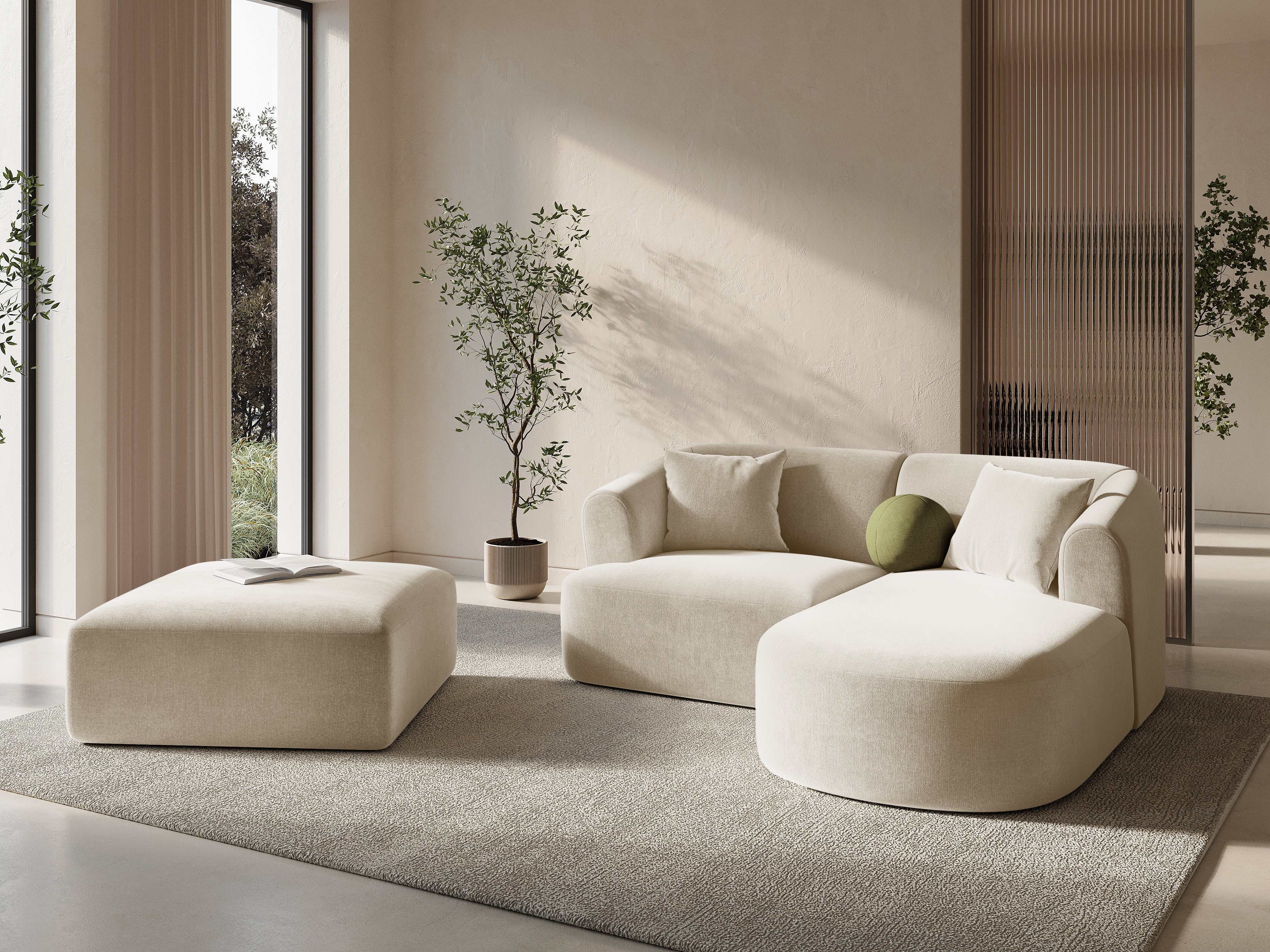 Velvet Pouf CAMPI Light Beige