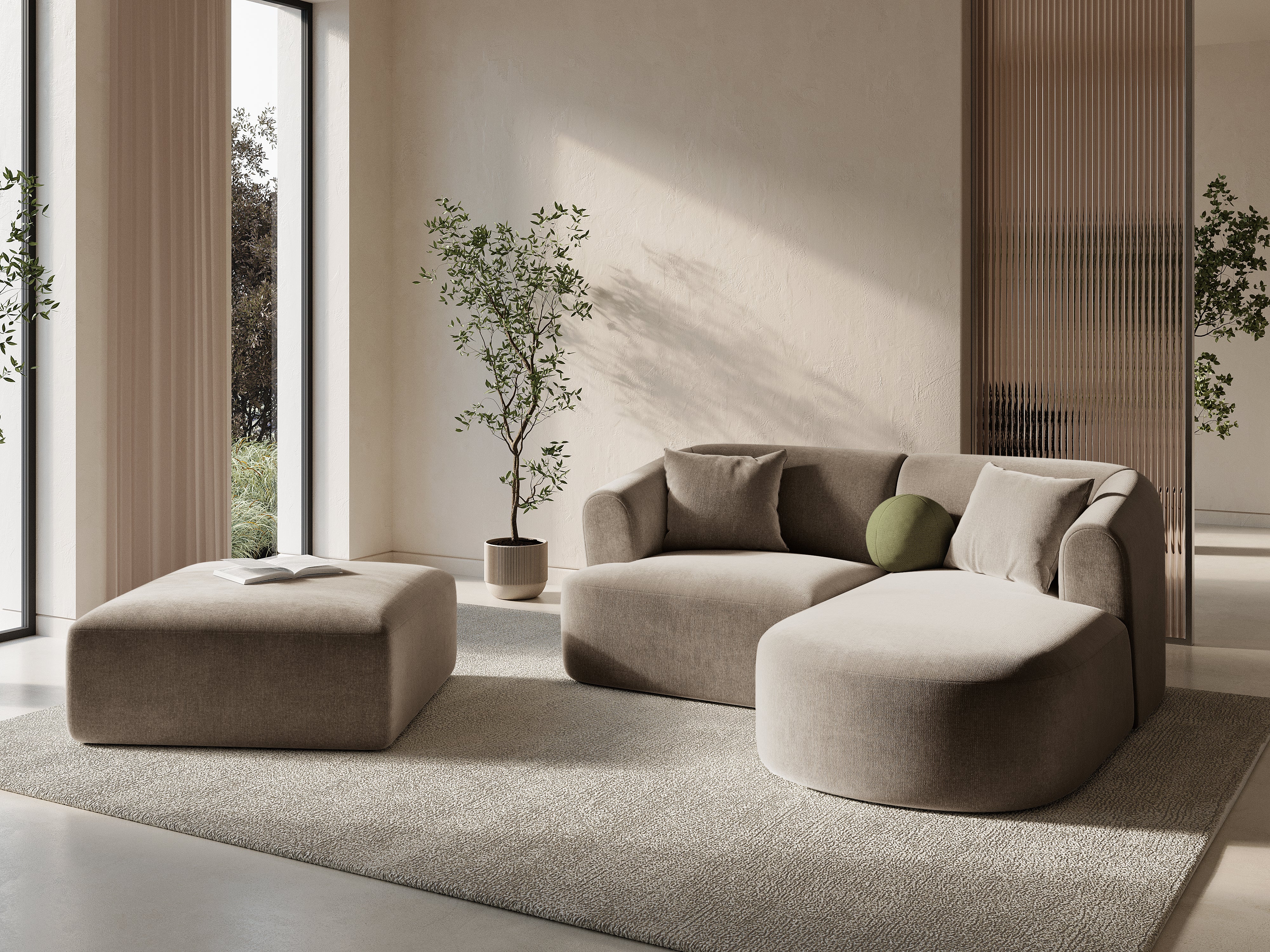 Dark Beige Velvet Pouf CAMPI