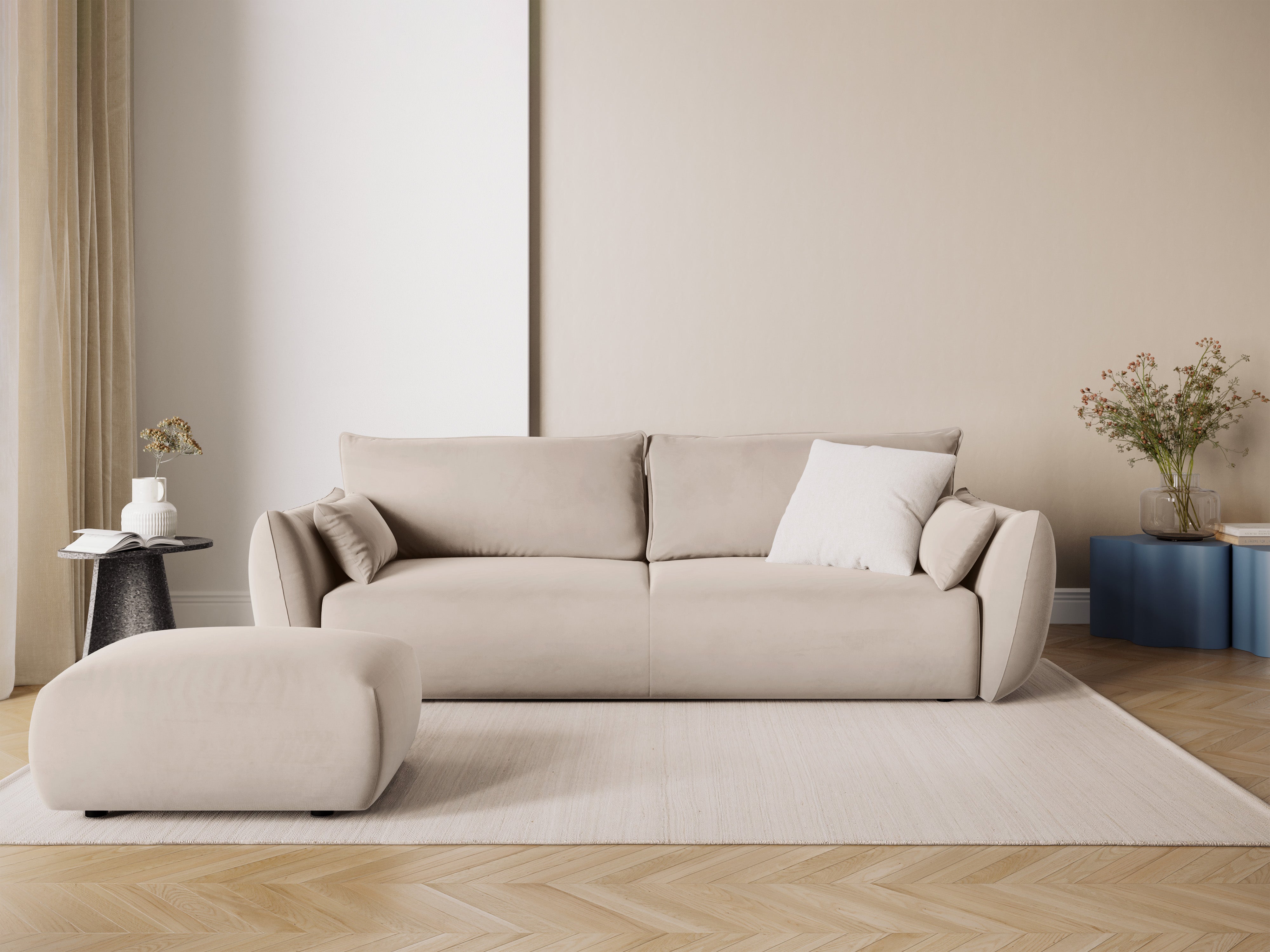 Beige velvet pouf MATERA