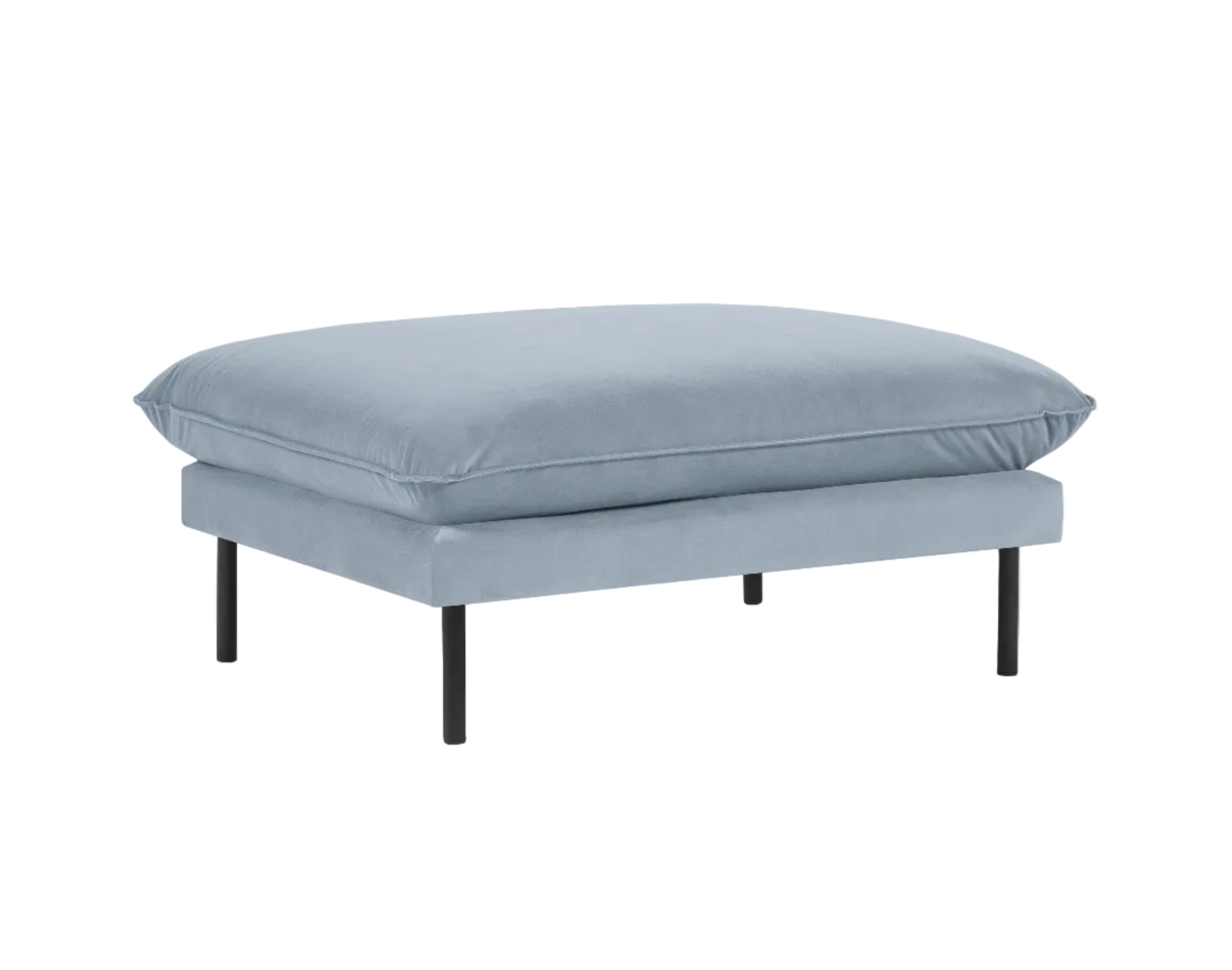 Puf zamatový VIENNA svetlomodrý s čiernym podstavcom