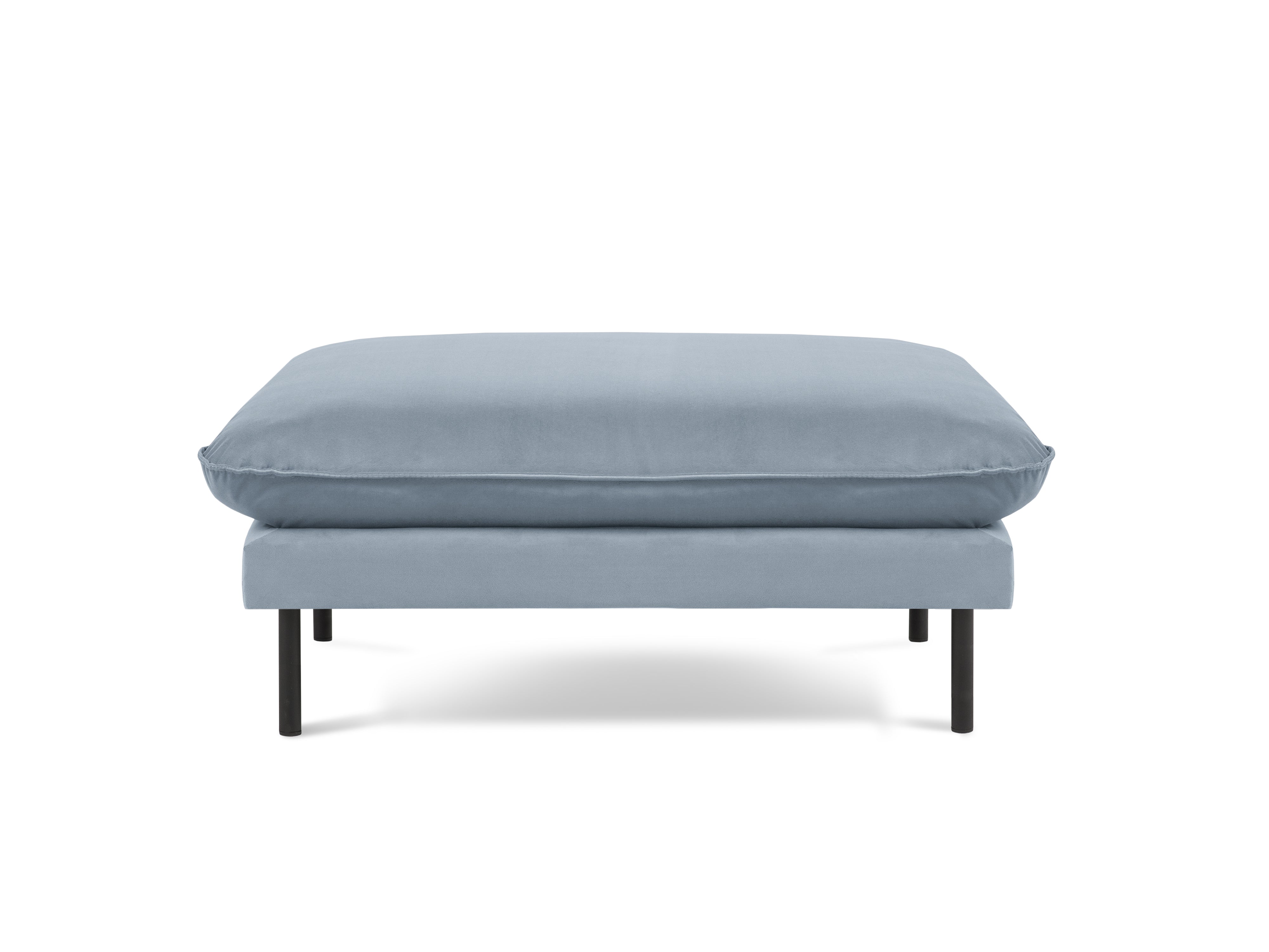 Puf zamatový VIENNA svetlomodrý s čiernym podstavcom