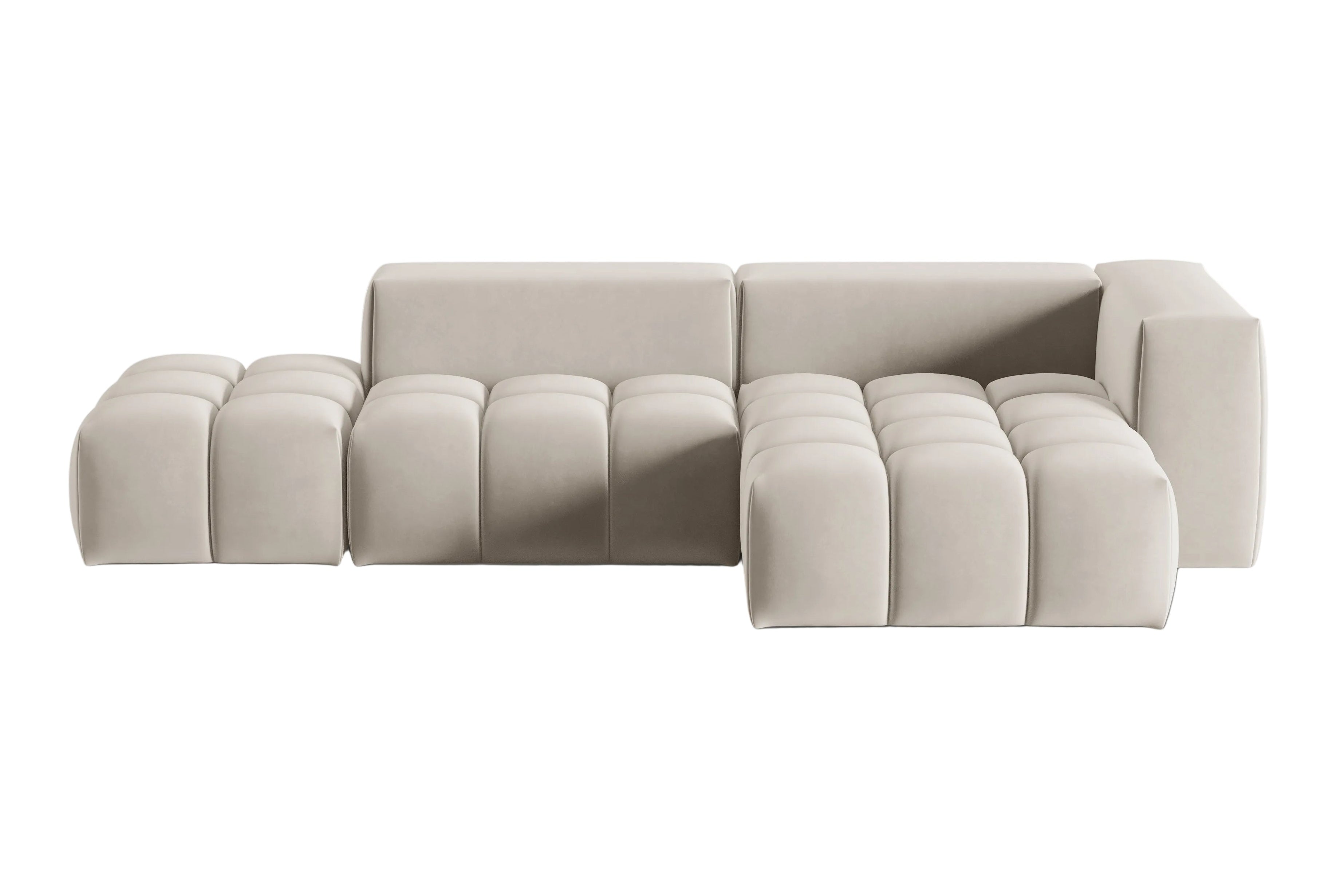 Open right-facing 4-seater velvet corner sofa VERONA ecru