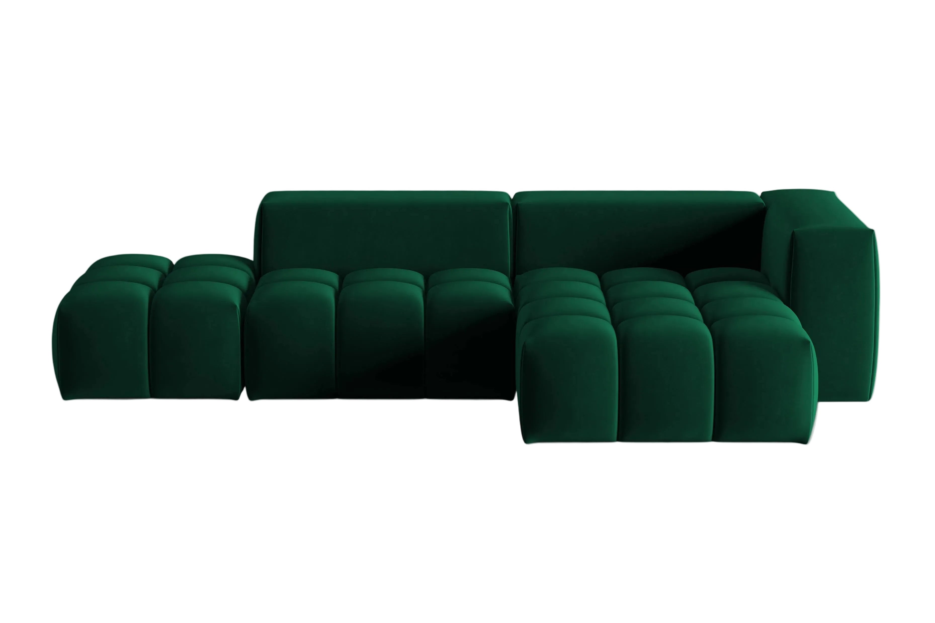 Open right-facing 4-seater velvet corner sofa VERONA bottle green