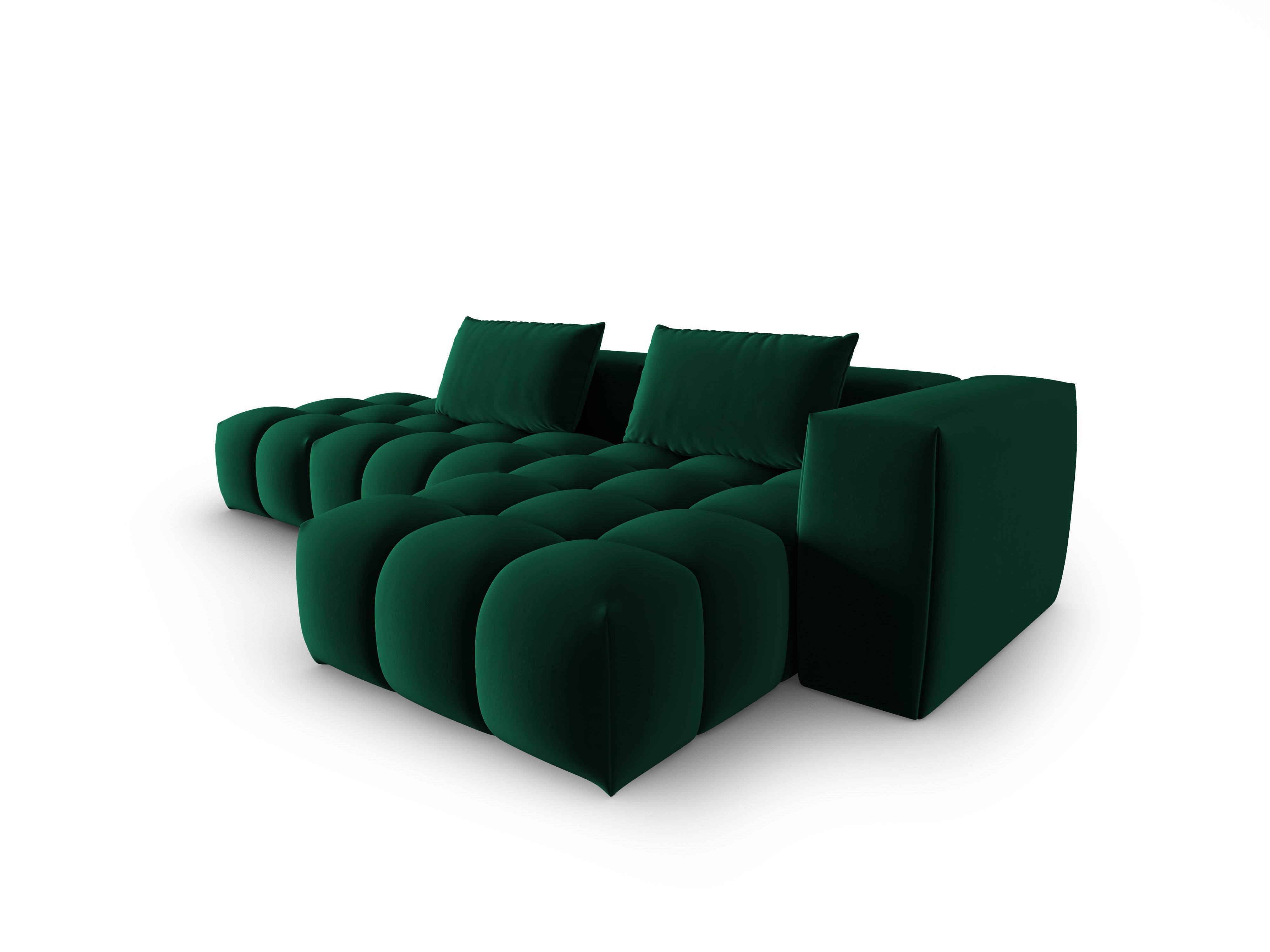 Open right-facing 4-seater velvet corner sofa VERONA bottle green