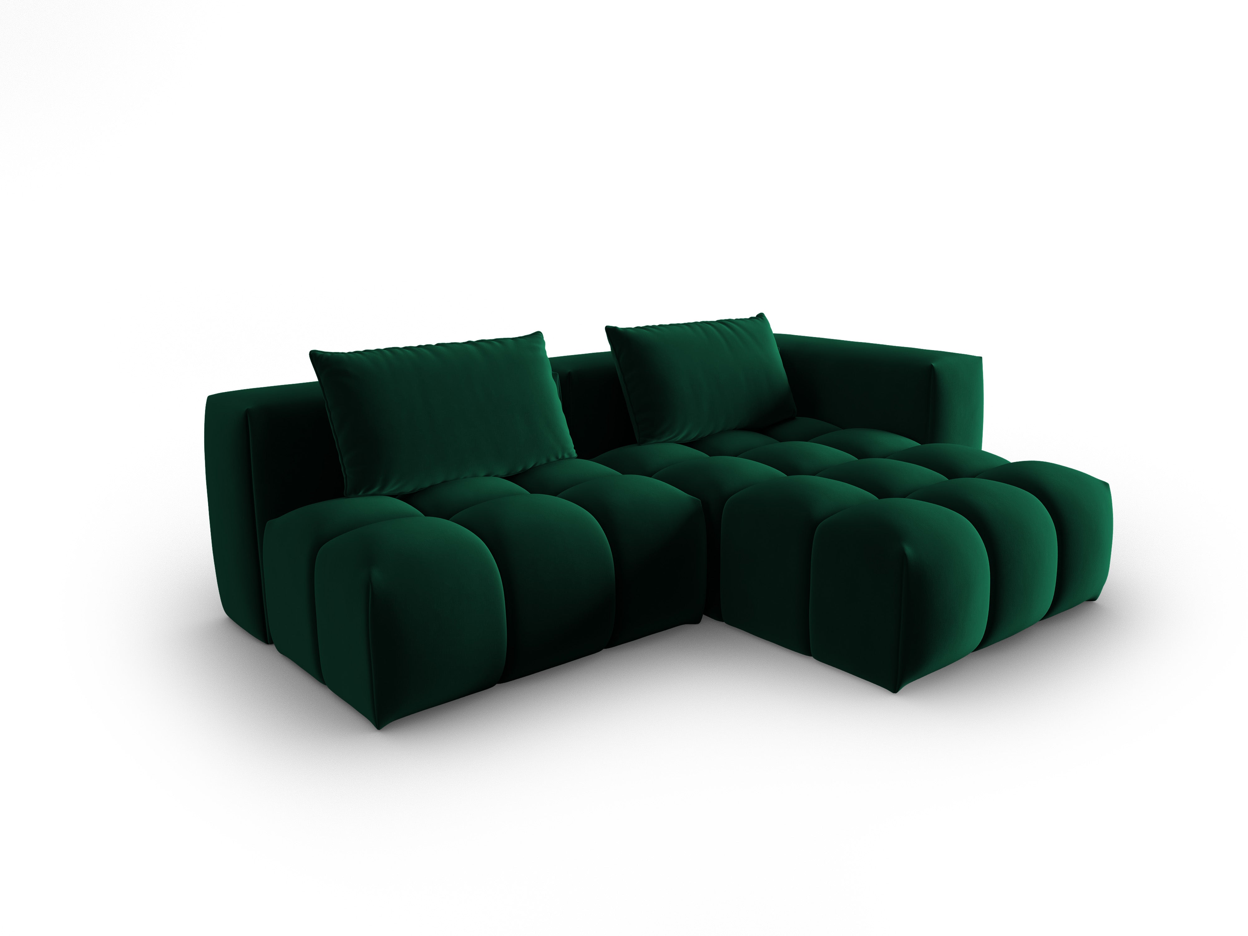 Velvet Corner Sofa for 3 People, Right-Hand Open VERONA in Bottle Green