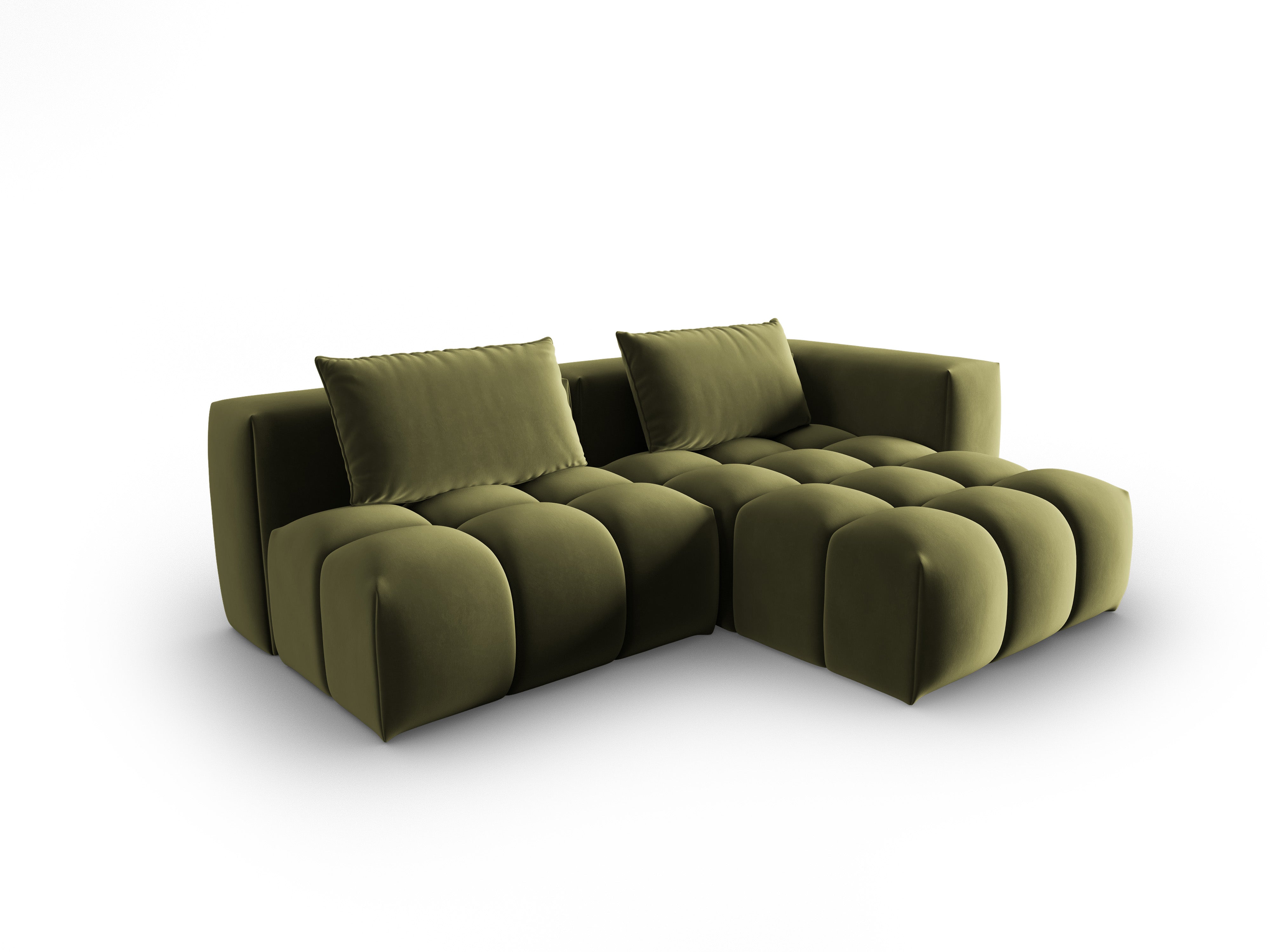 Velvet Corner Sofa for 3 People Right-Hand Open VERONA Light Green