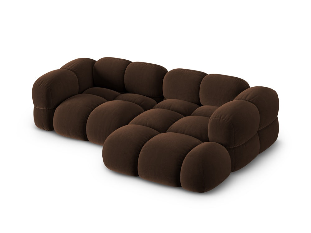 Velvet corner sofa for three people right-sided LORETTO chocolate