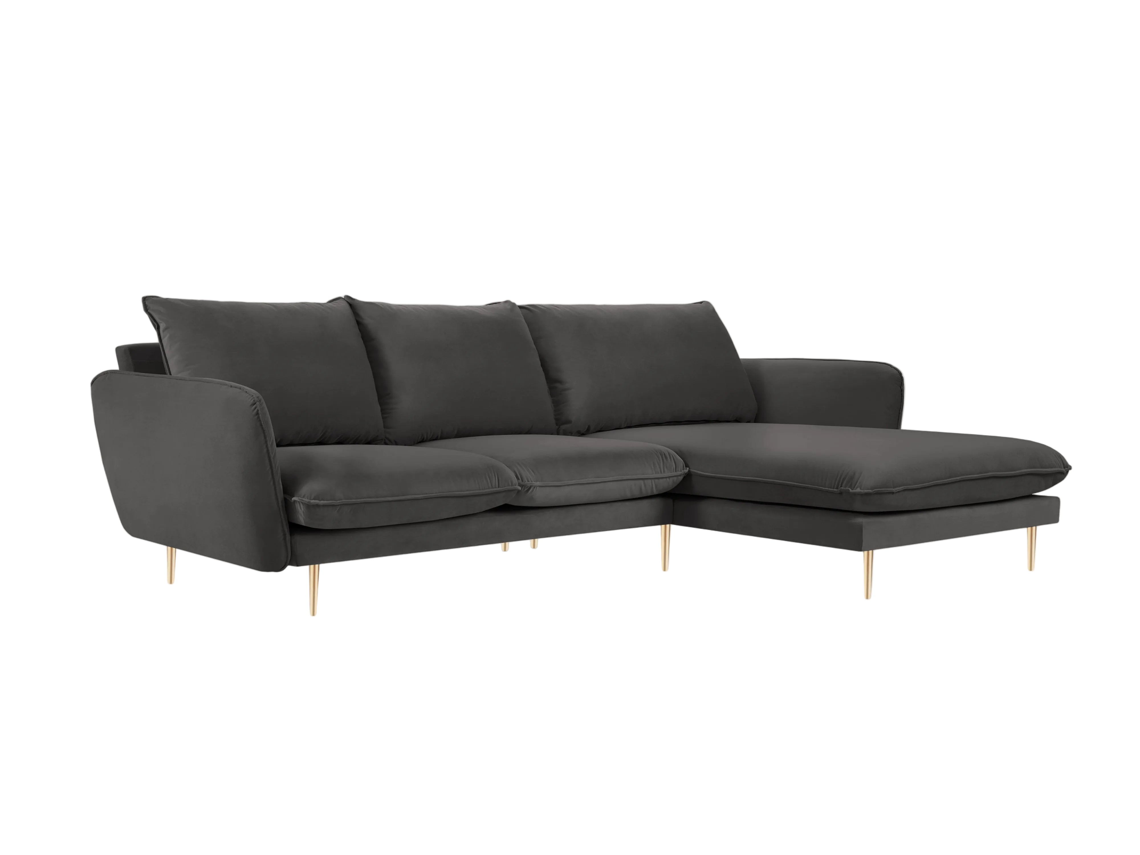 Velvet Corner Sofa Right-Hand 5-Seater VIENNA Dark Gray with Gold Base