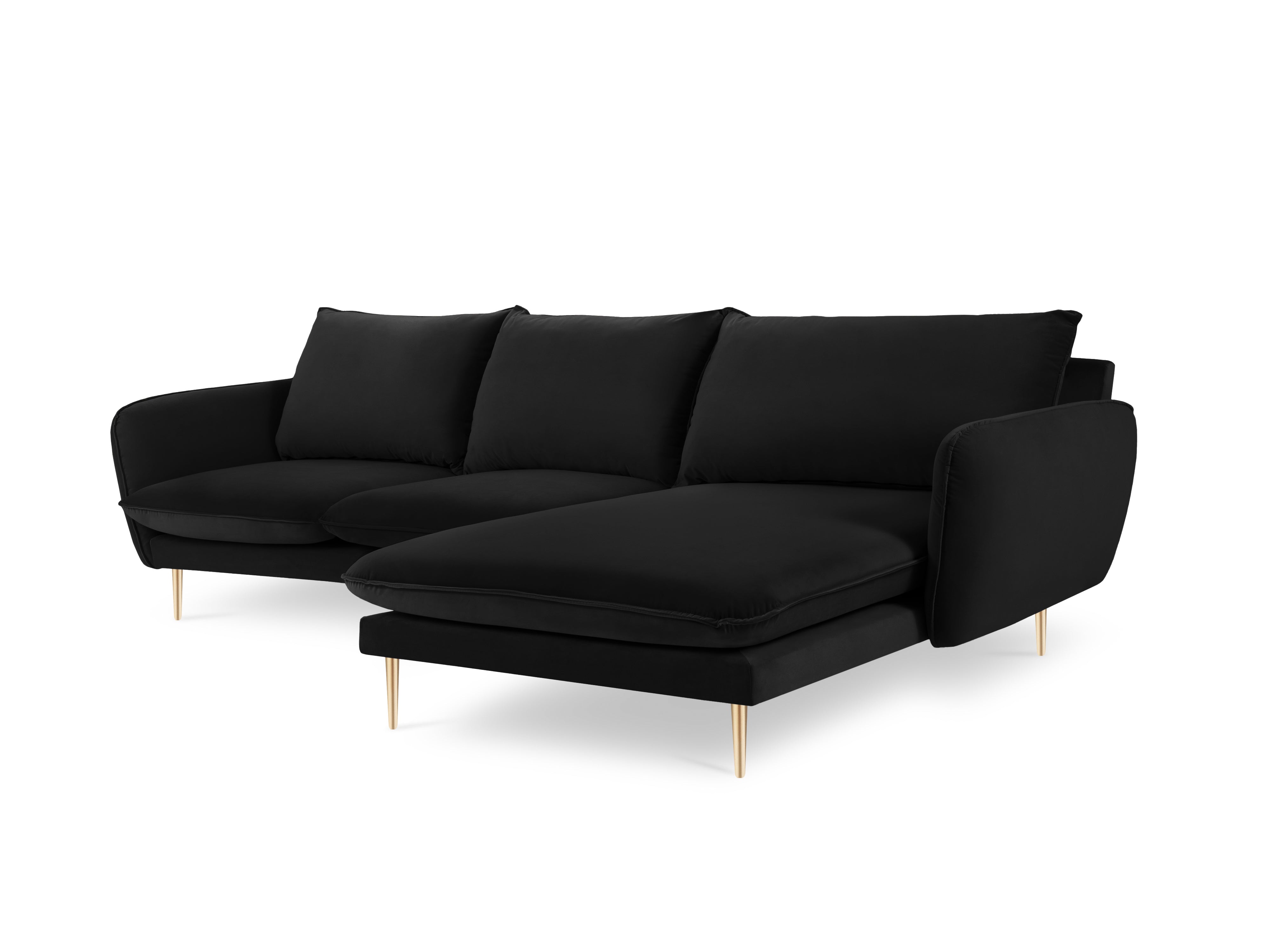 Velvet Corner Sofa Right-Hand 5-Seater VIENNA Black with Gold Base