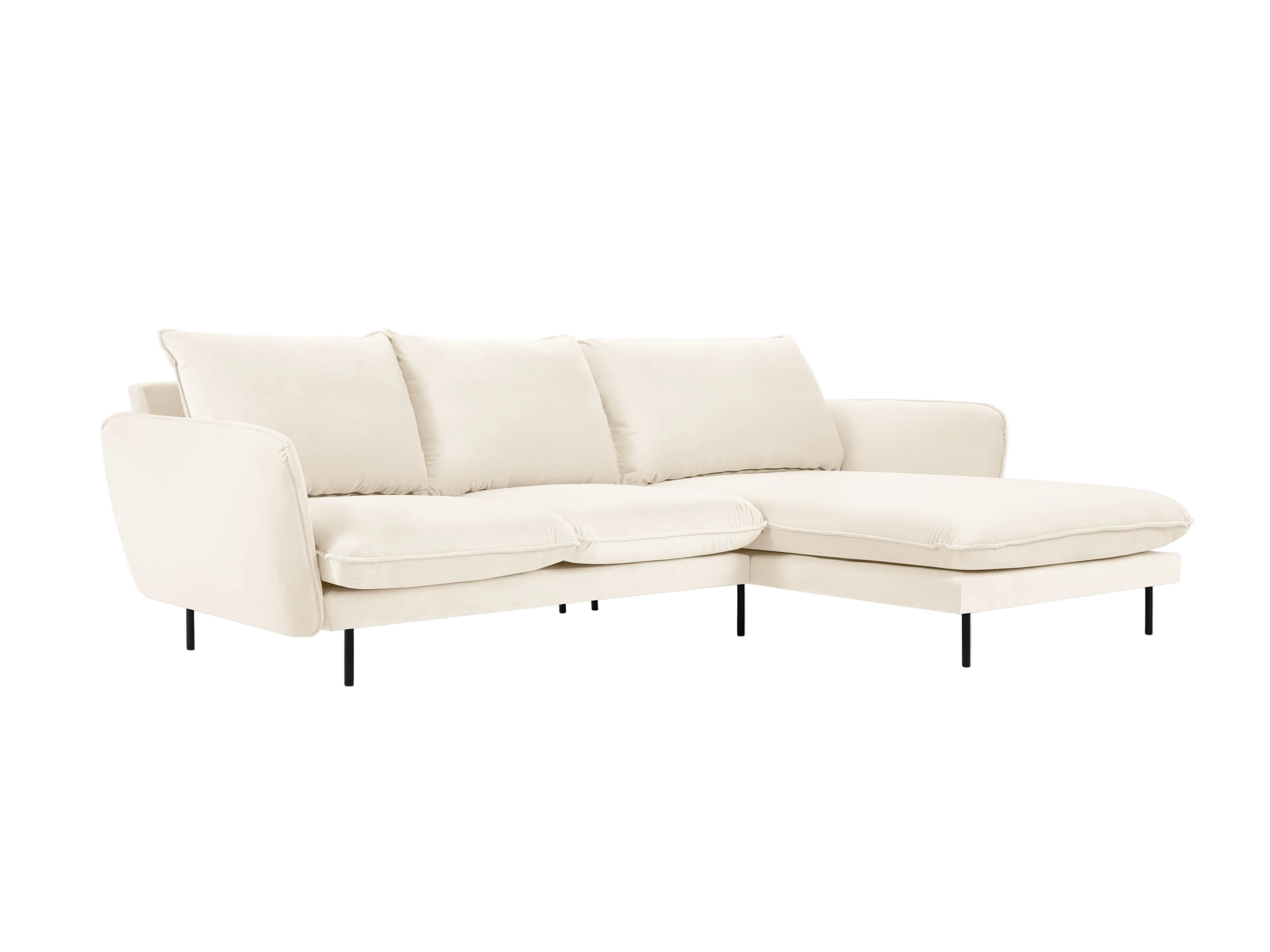 Velvet Corner Sofa Right-Hand 5-Seater VIENNA Beige with Black Base