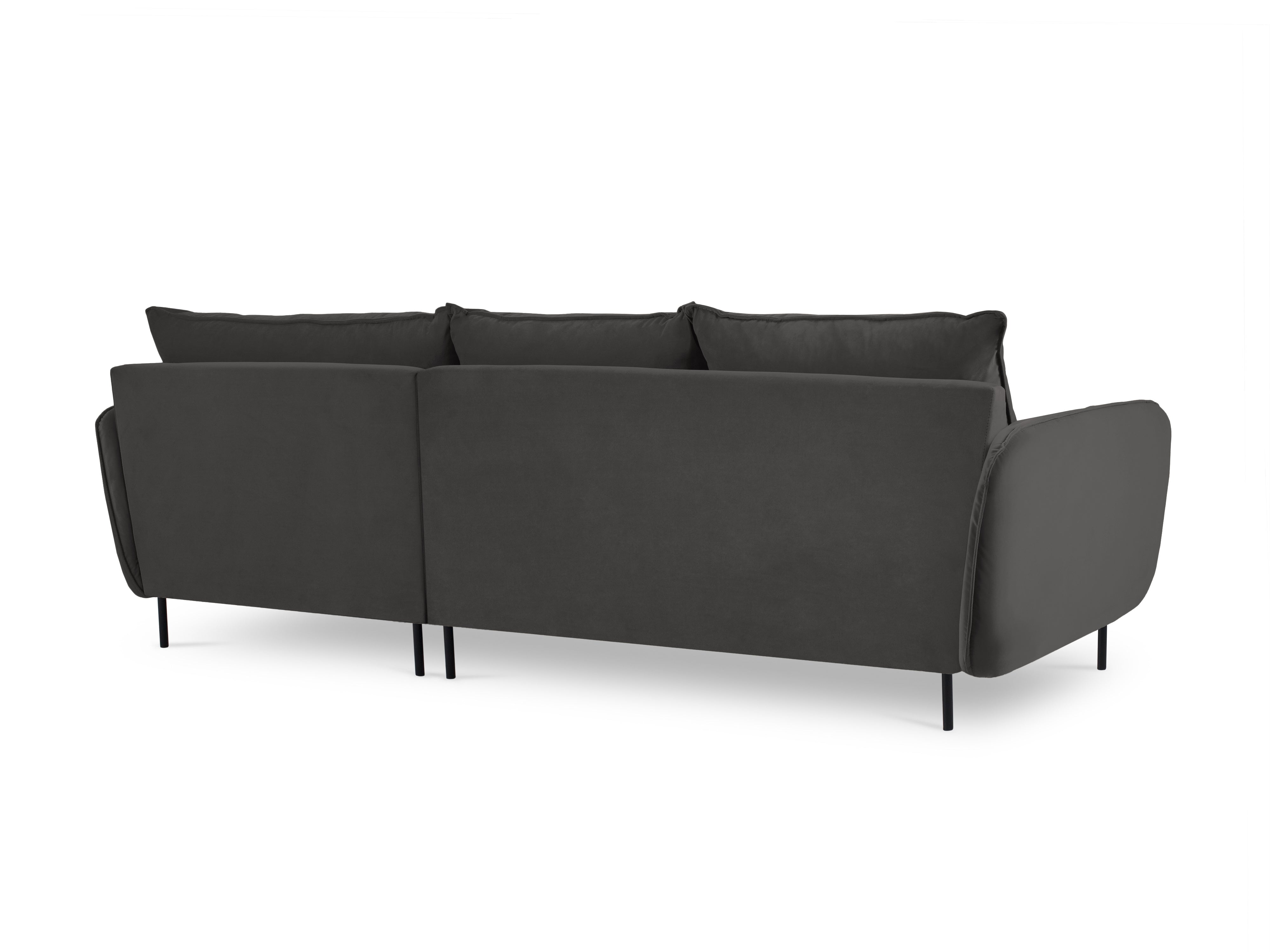 Velvet Corner Sofa Right-Handed for 5 People VIENNA Dark Gray with Black Base