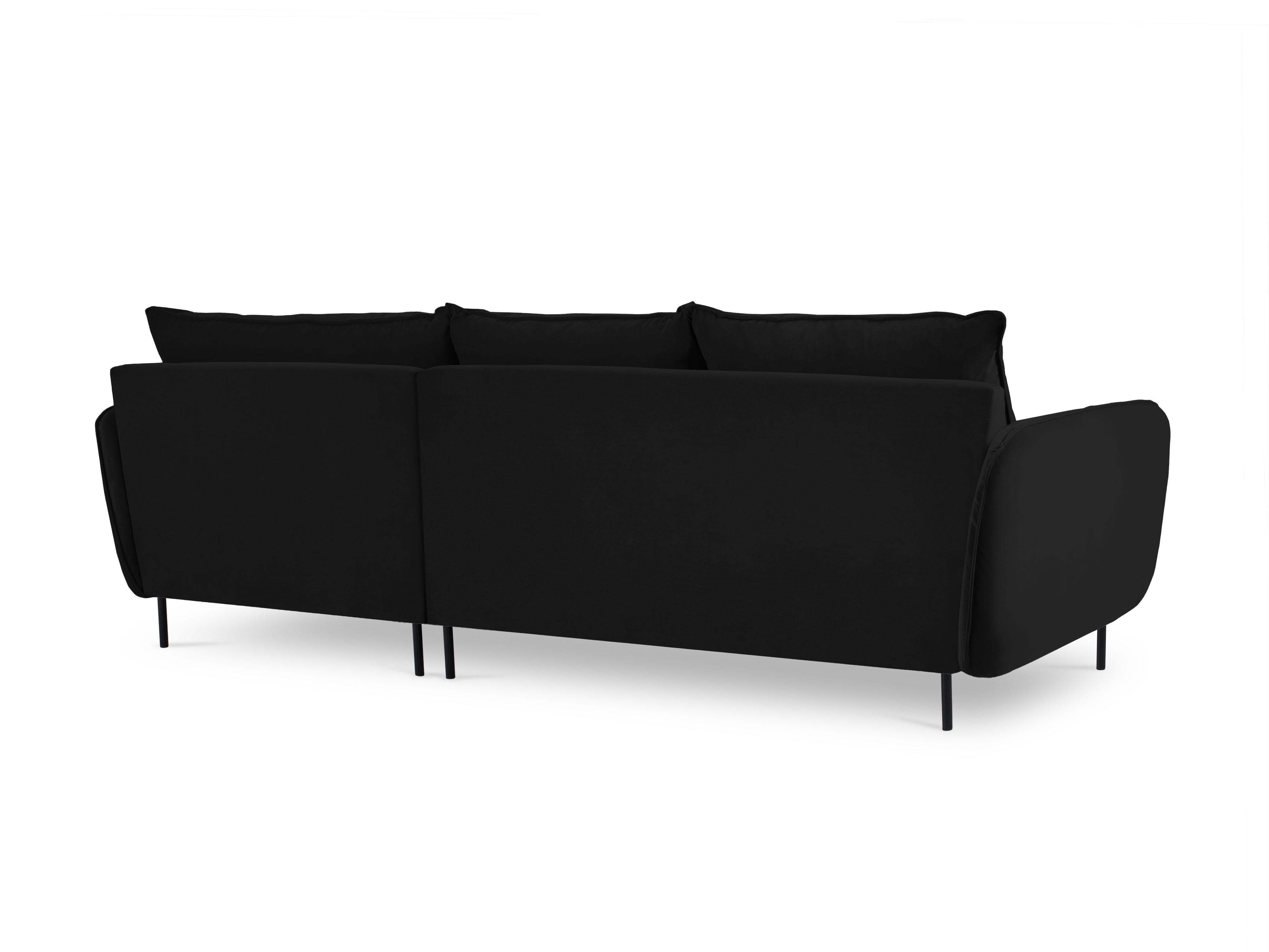 Velvet corner sofa right-facing for 5 people VIENNA black with black base
