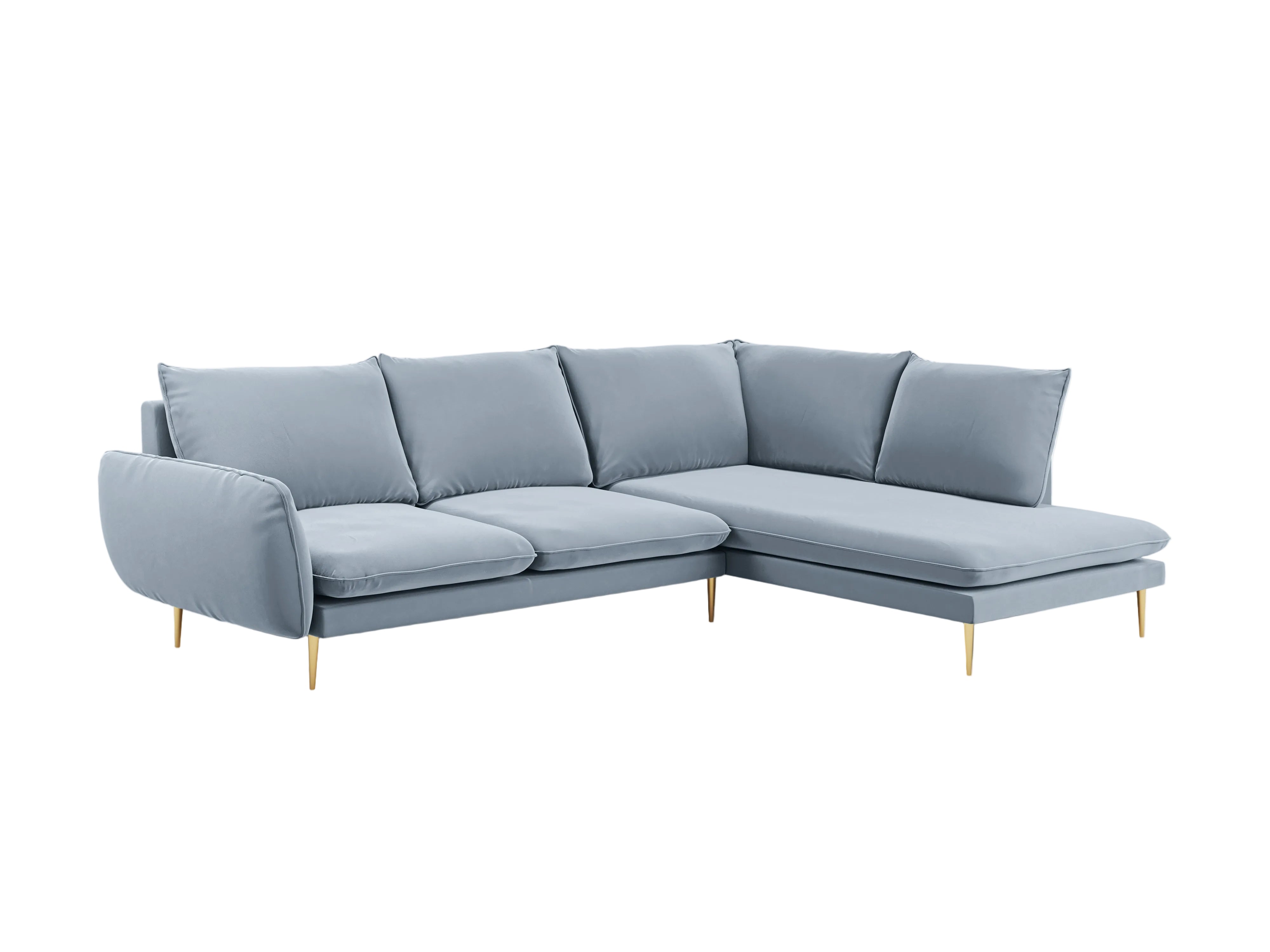 Velvet Corner Sofa Right-Hand 5-Seater VIENNA Light Blue with Gold Base