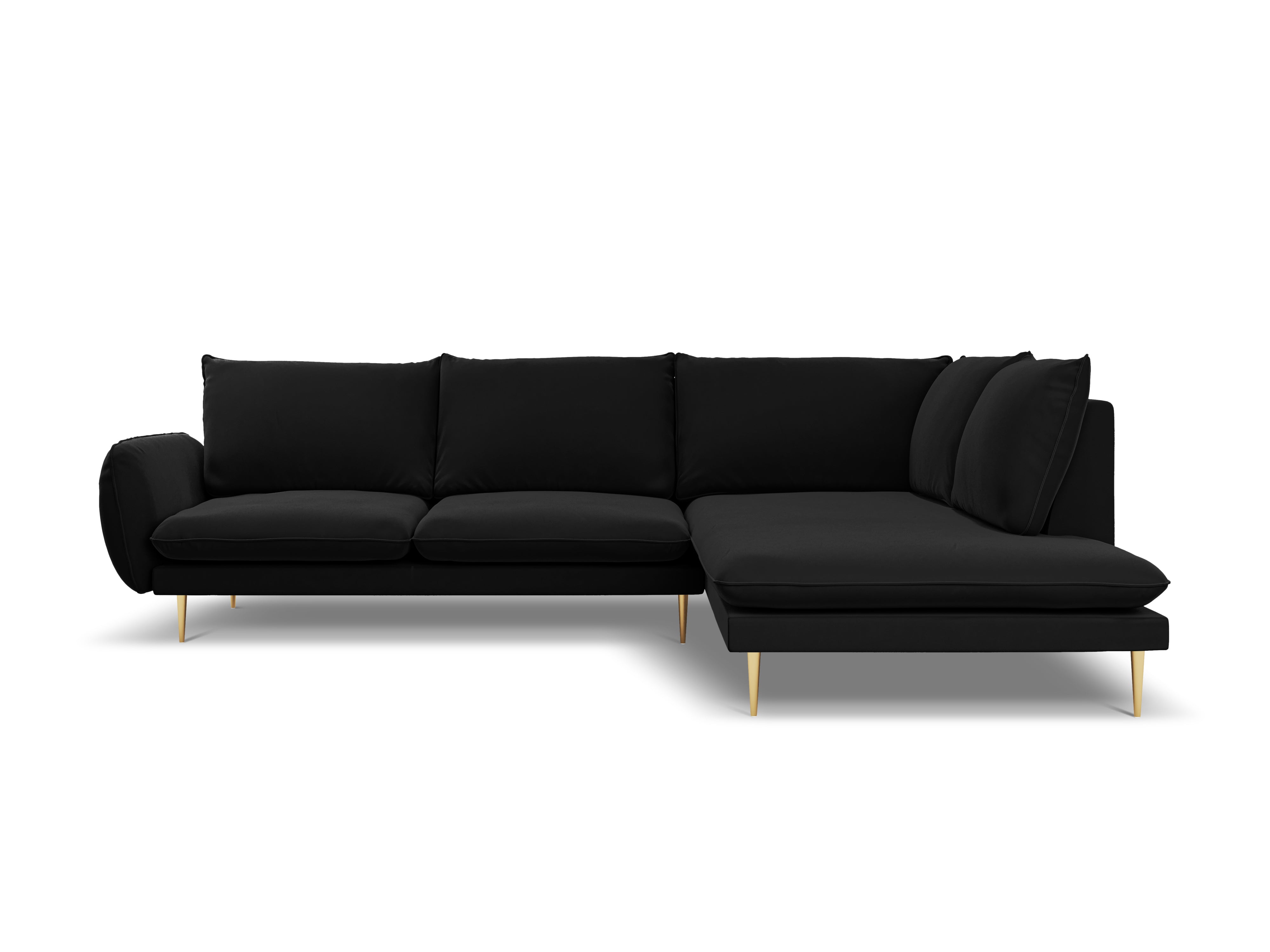 Velvet Corner Sofa Right-Hand 5-Seater VIENNA Black with Gold Base