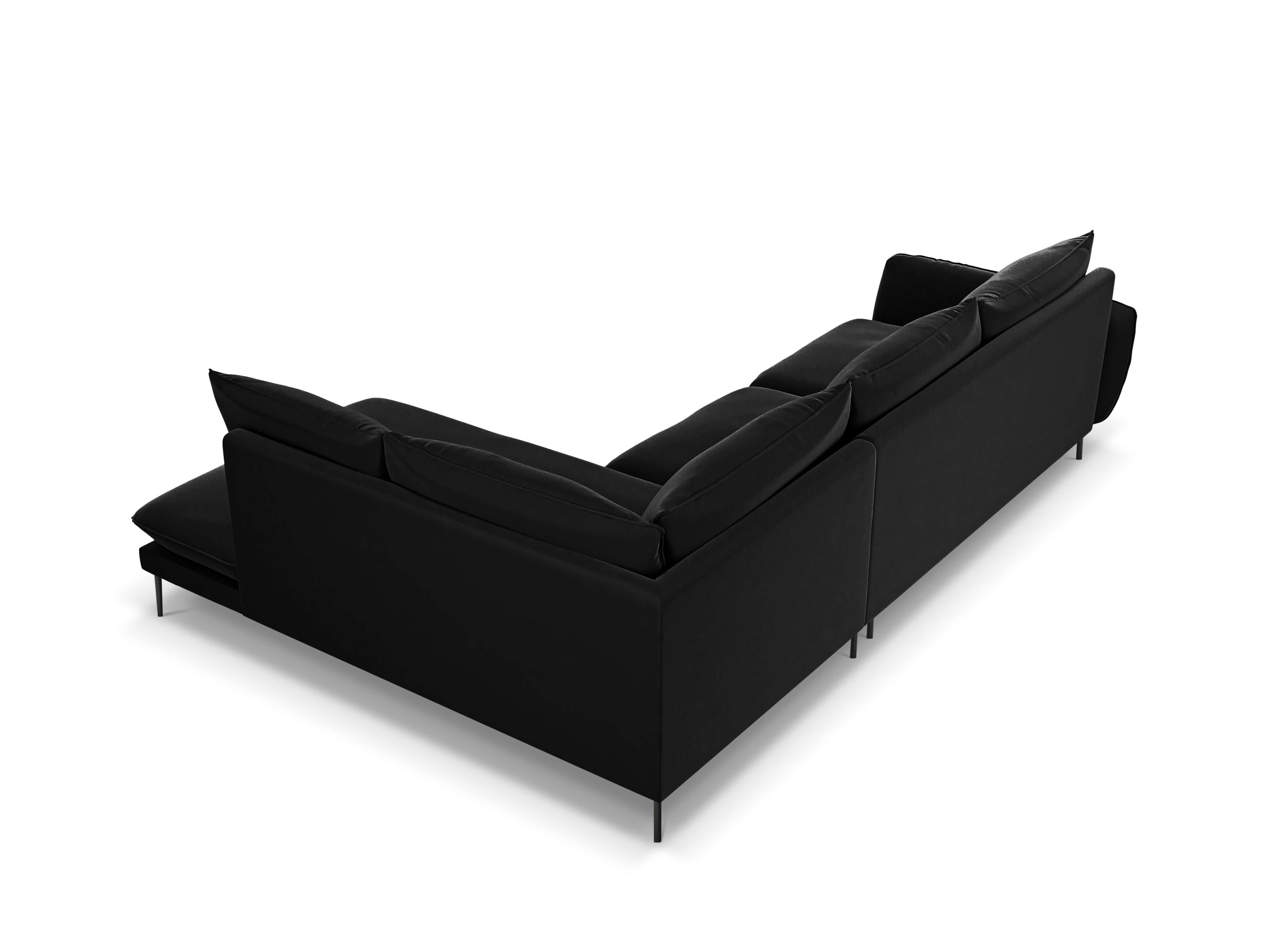 Velvet corner sofa right-facing for 5 people VIENNA black with black base