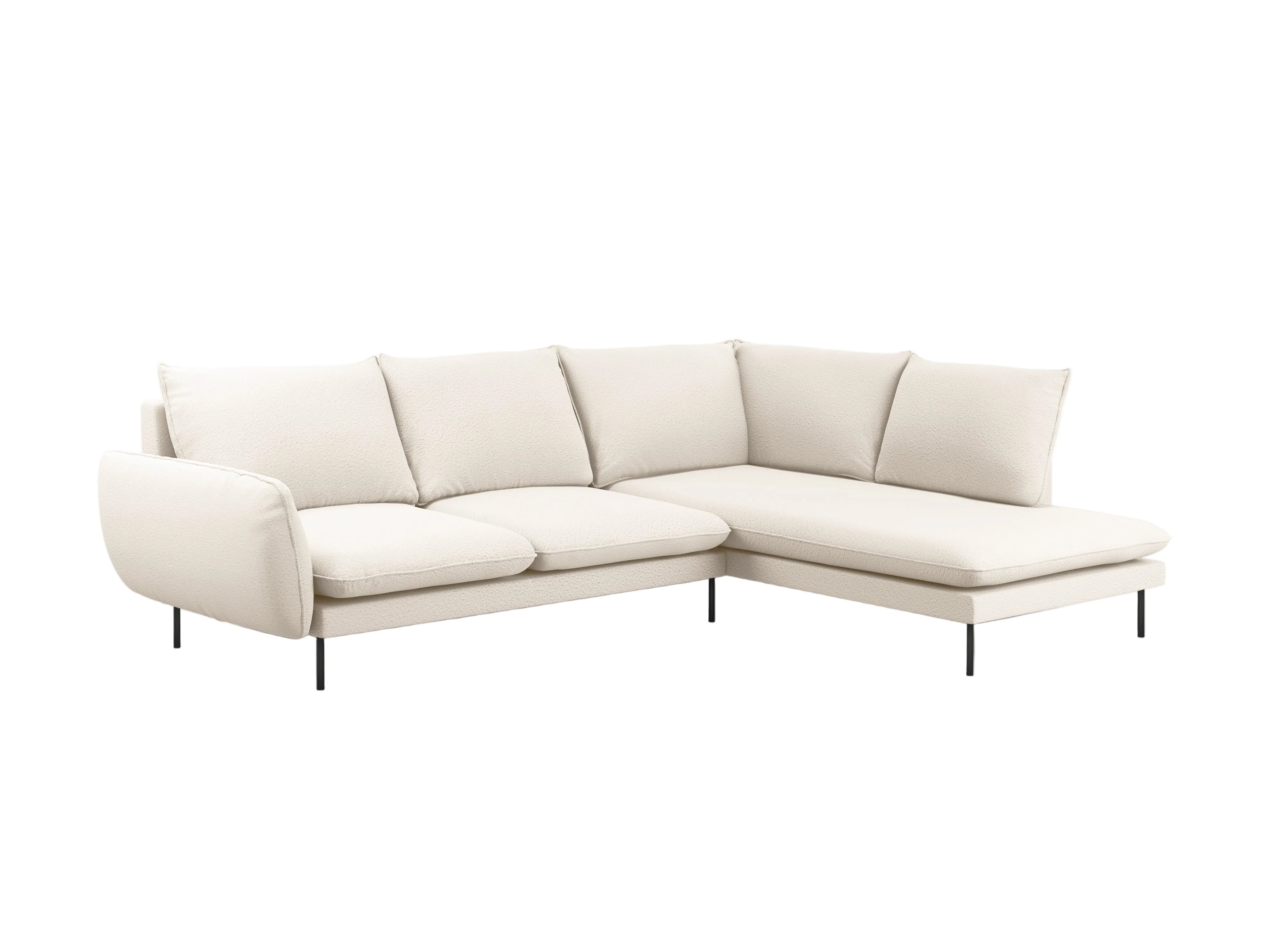 Right-facing 6-seater corner sofa VIENNA in beige boucle with a black base