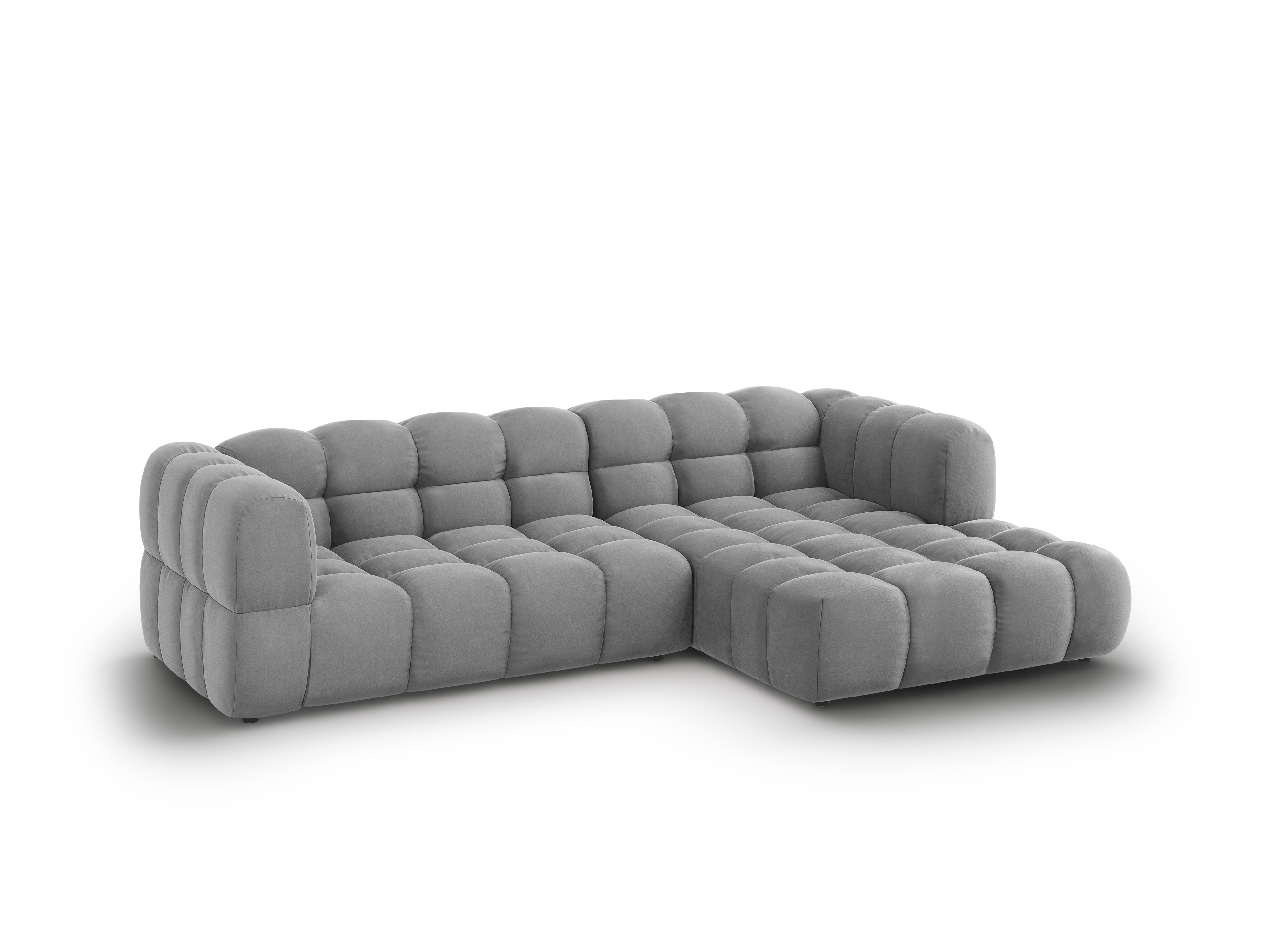 Narożnik aksamitny prawostronny 3,5-osobowy SKY jasnoszary Cosmopolitan Design Eye on Design