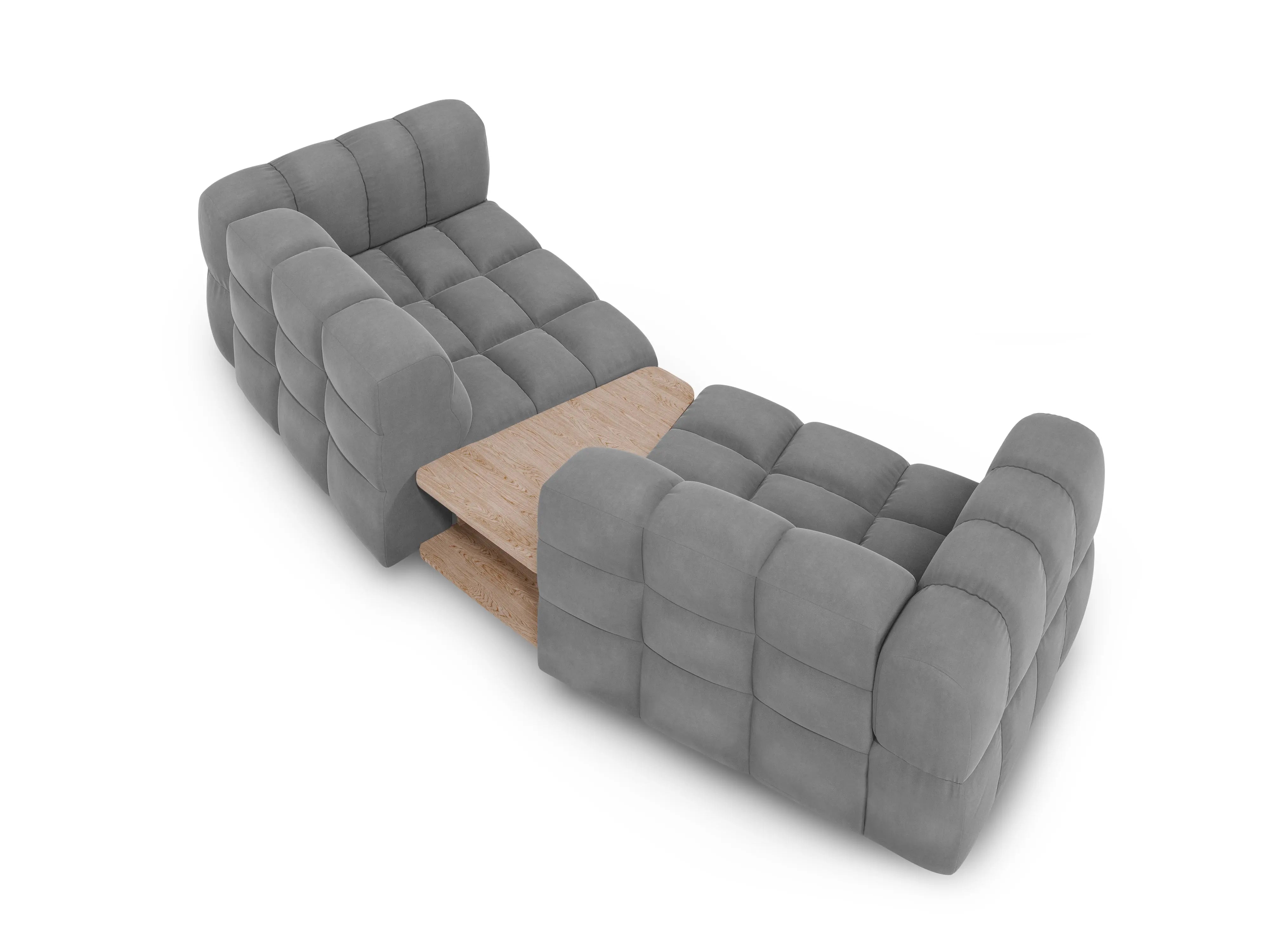 Sofa aksamitna 2-osobowa zaokrąglona ze stolikiem SKY jasnoszary – Cosmopolitan Design