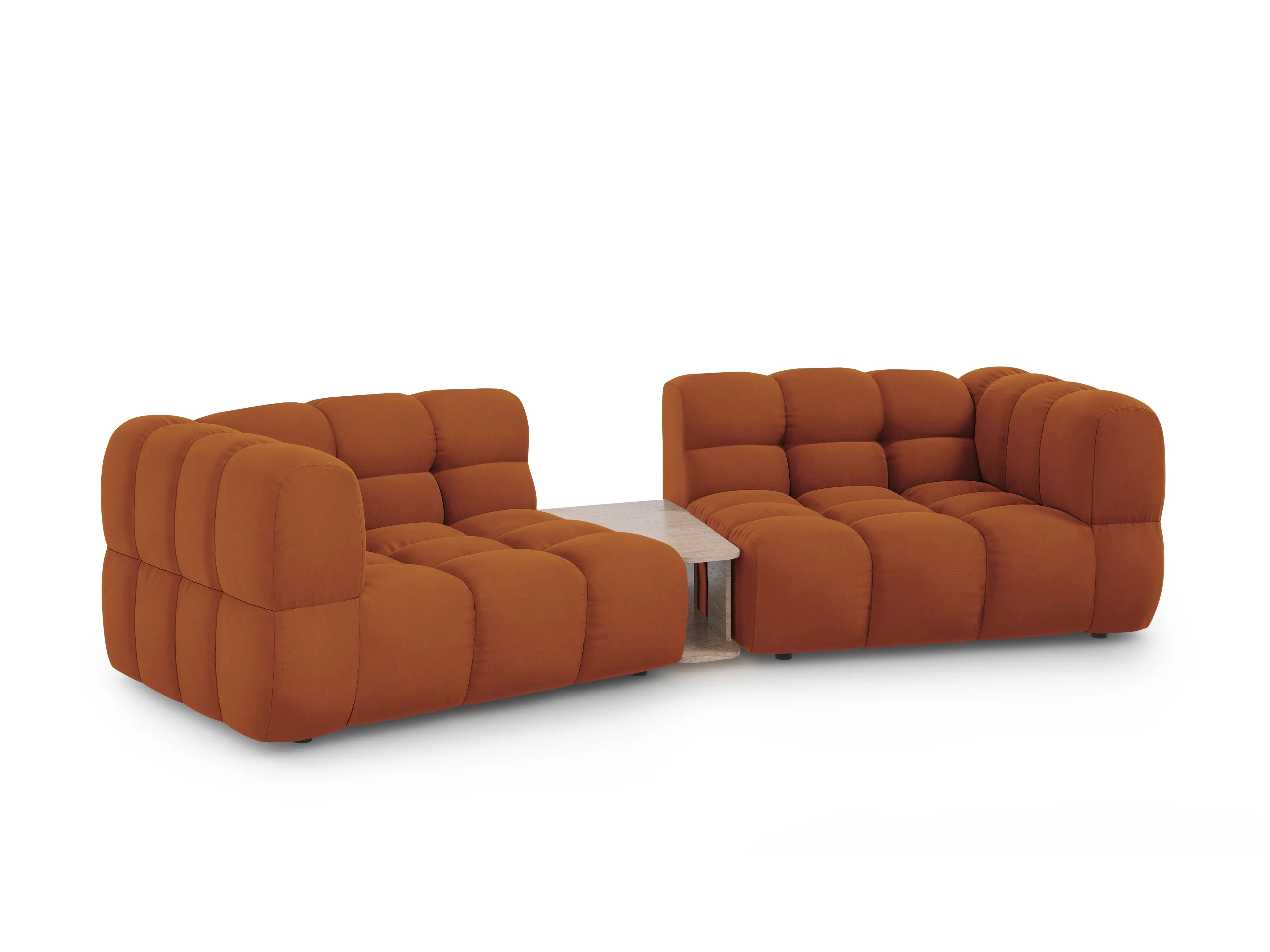 Sofa aksamitna 2-osobowa zaokrąglona ze stolikiem SKY terracotta – Cosmopolitan Design