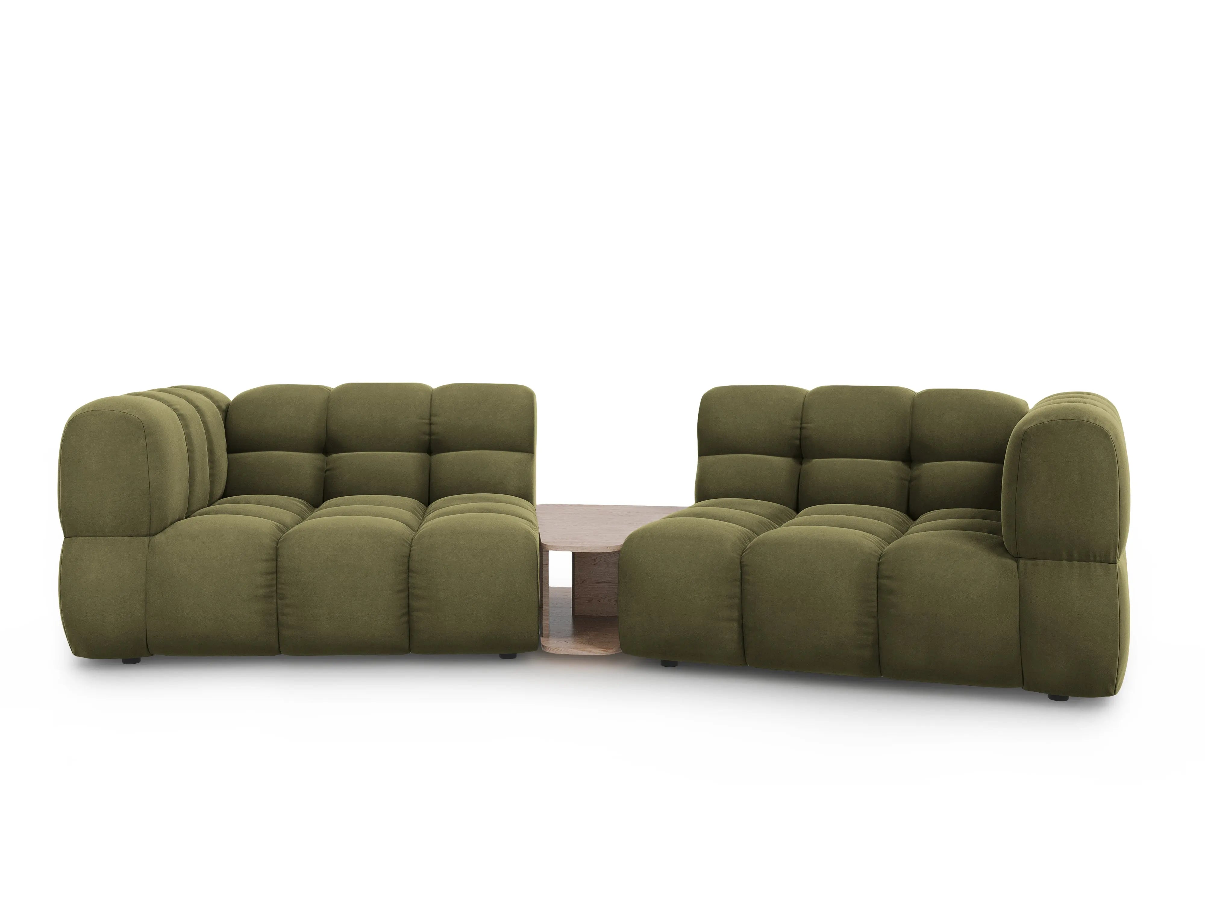 Sofa aksamitna 2-osobowa zaokrąglona ze stolikiem SKY jasnozielony – Cosmopolitan Design