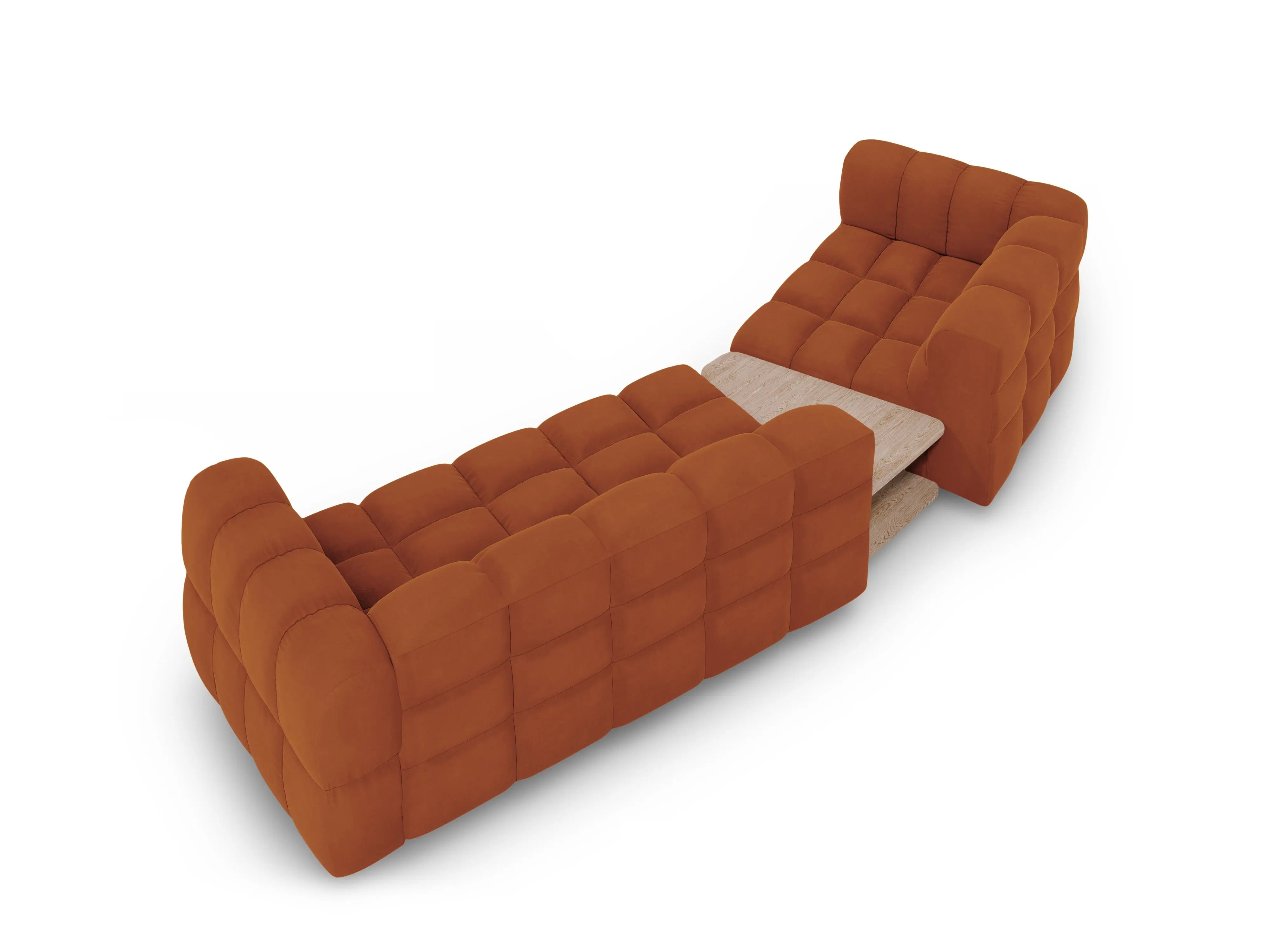 Sofa aksamitna lewostronna 3-osobowa zaokrąglona ze stolikiem SKY terracotta – Cosmopolitan Design