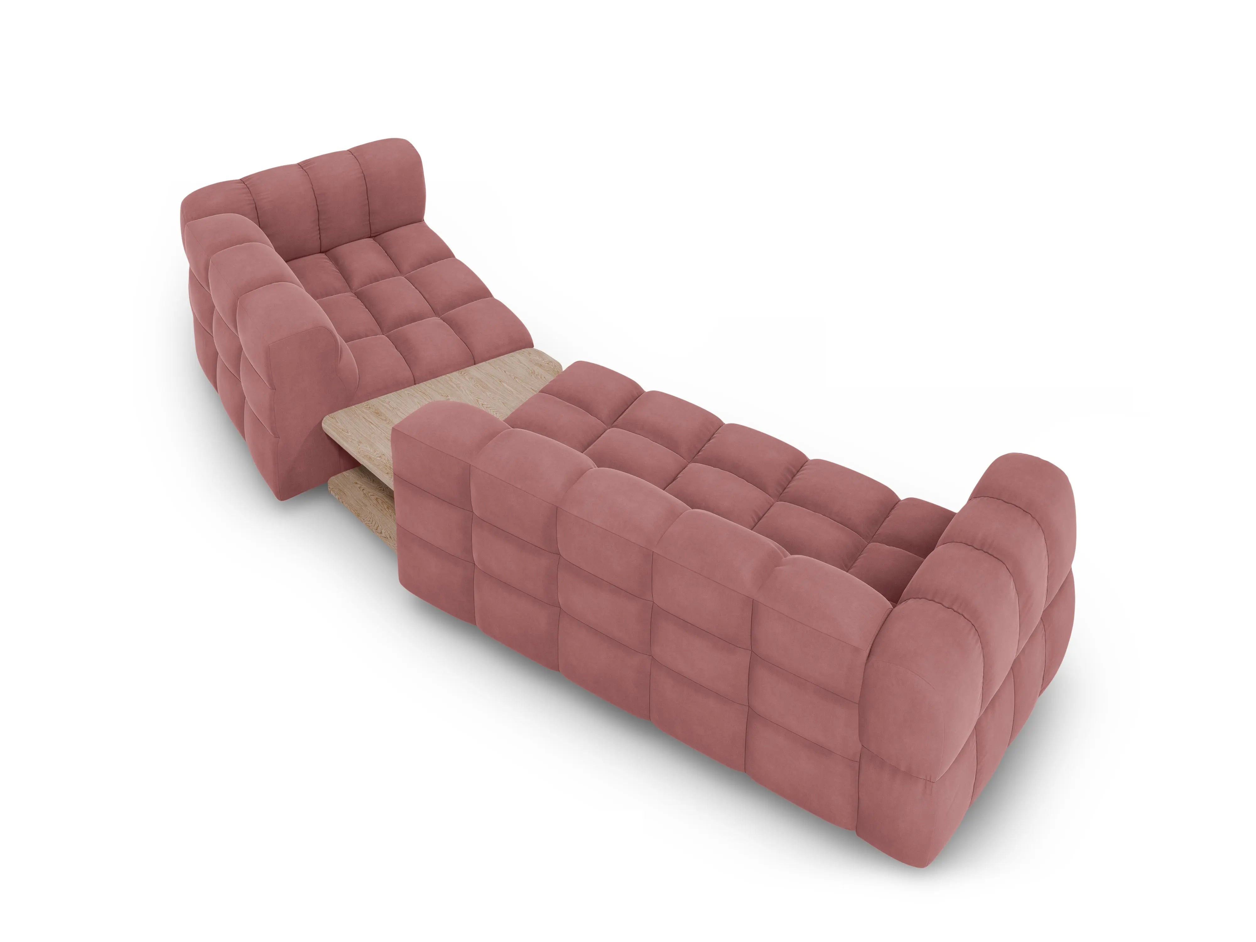Sofa aksamitna prawostronna 3-osobowa zaokrąglona ze stolikiem SKY łososiowa – Cosmopolitan Design