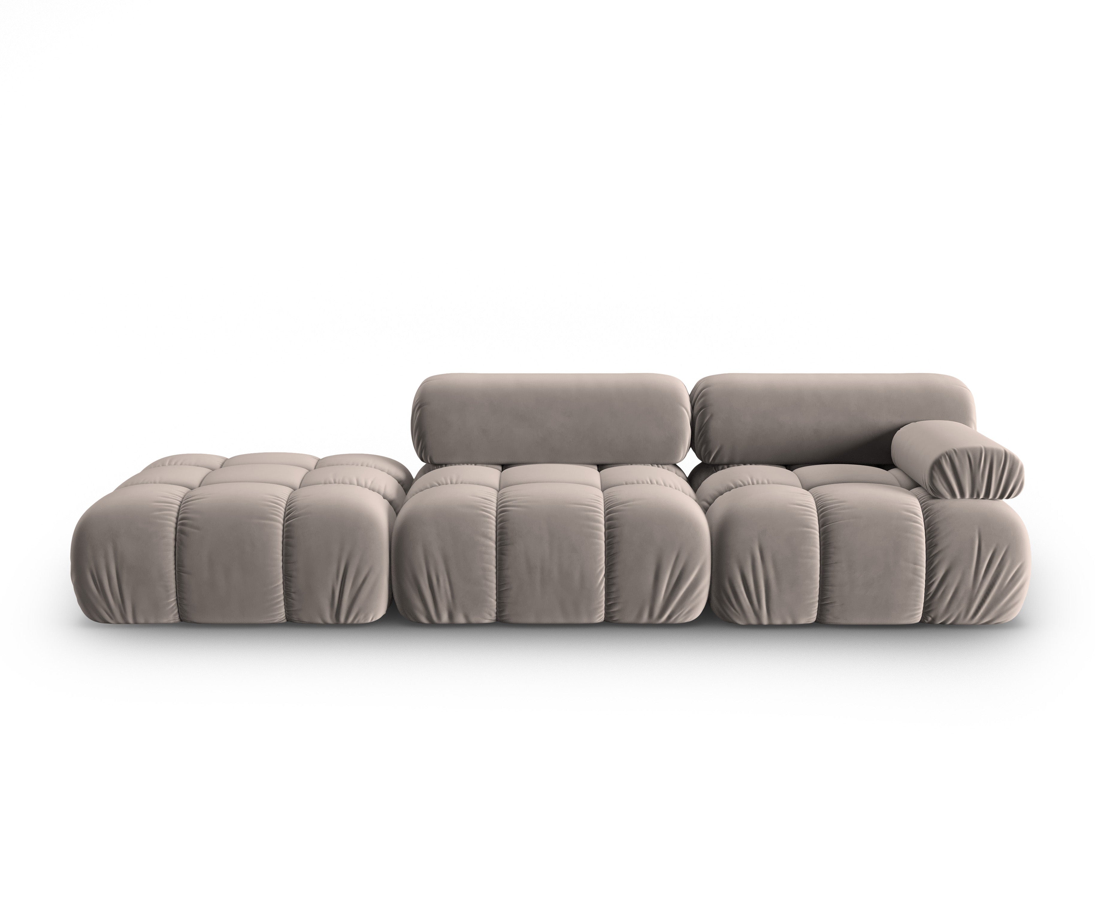 Sofa z jemného aksamitného materiálu, trojmiestna, otvorená z ľavej strany, CORTINA v odtieni cappuccino.
