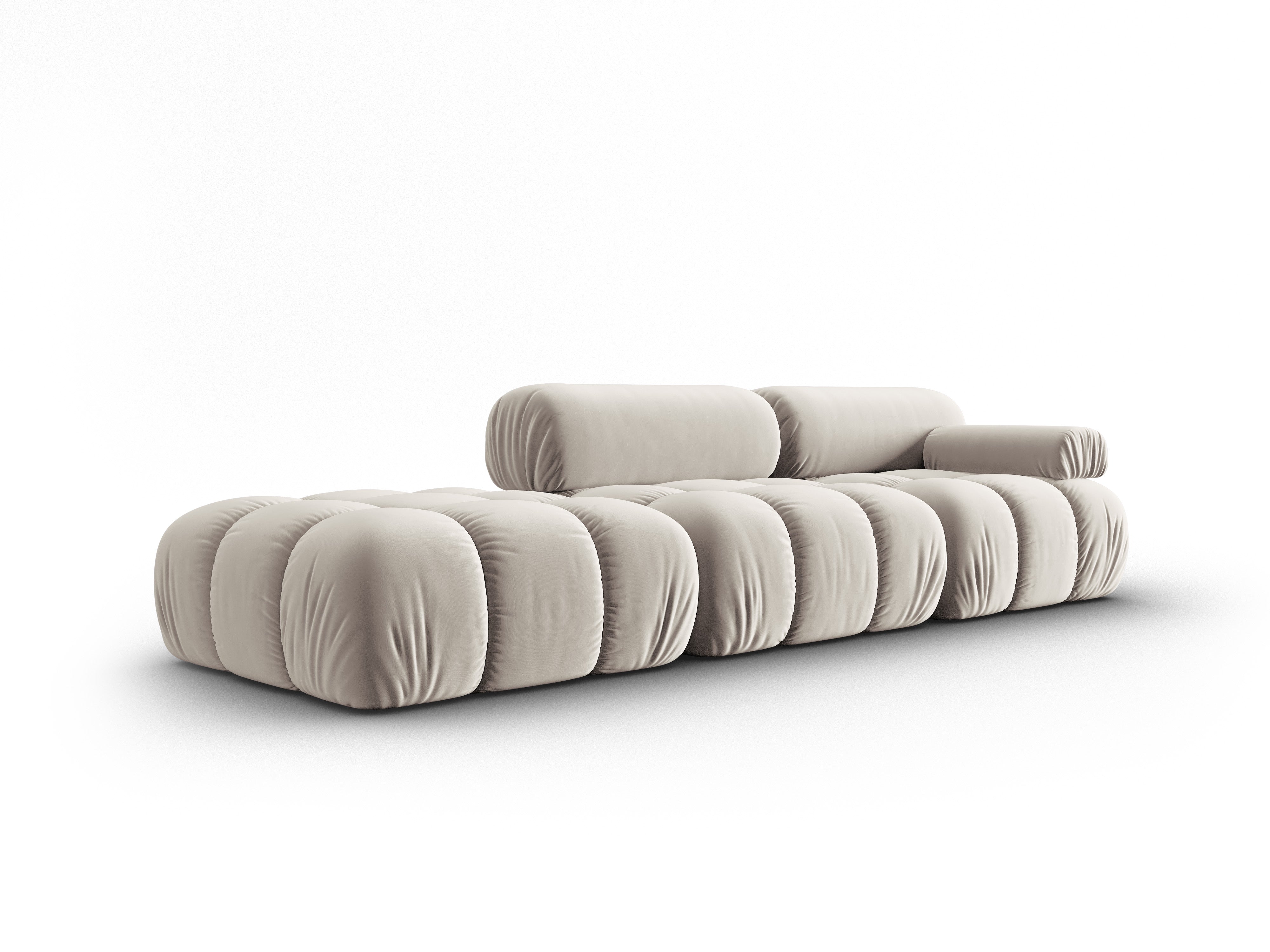 Sofa z jemného sametu 3-miestna otvorená ľavostranná CORTINA béžová