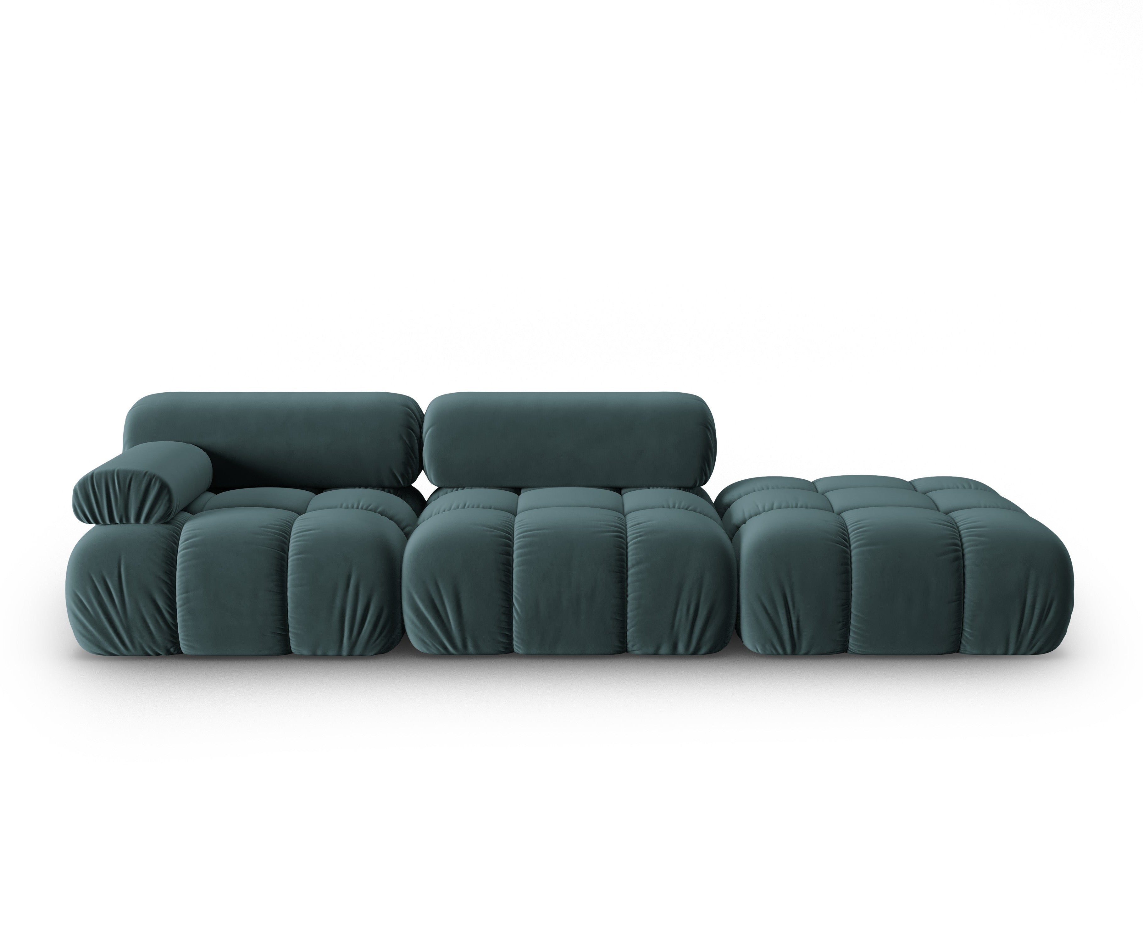 Sofa z aksamitu 3-osobová otvorená pravostranná CORTINA v tyrkysovej farbe