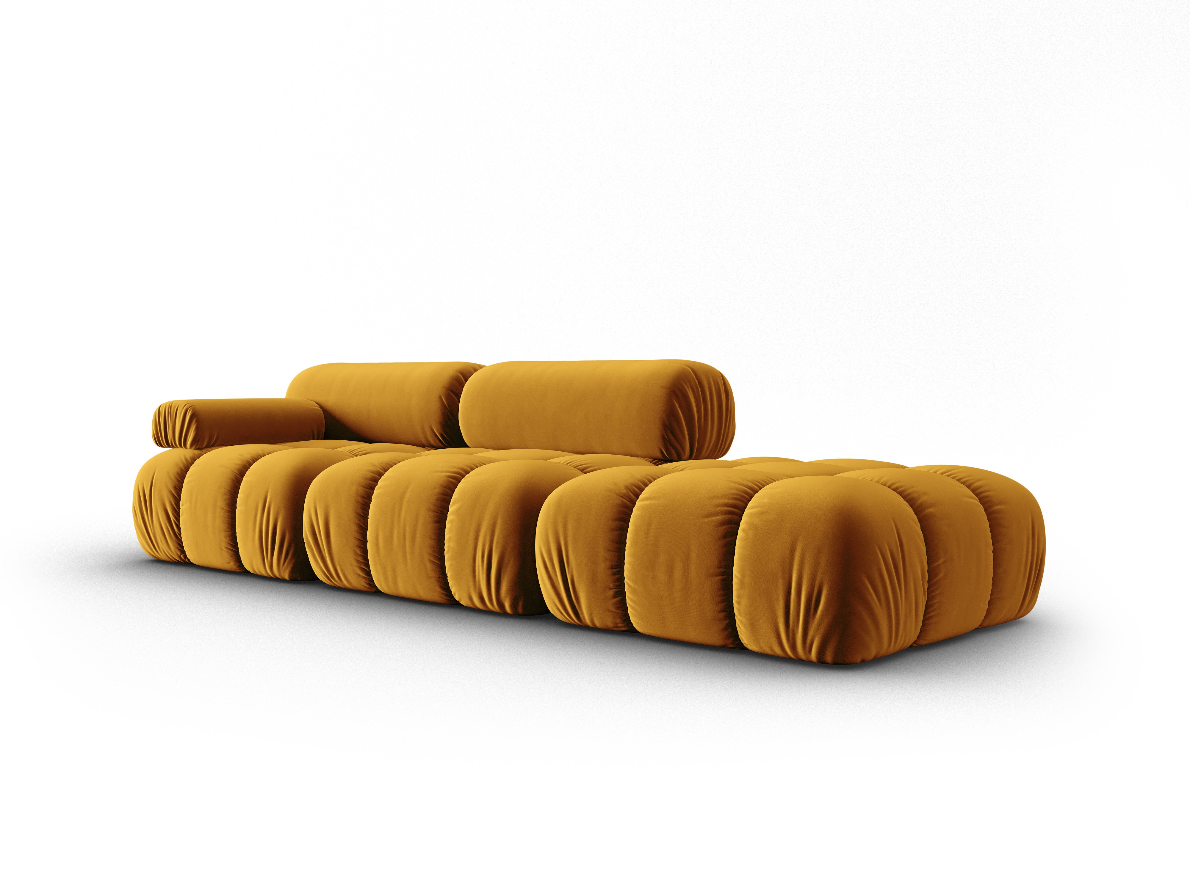 Sofa z jemného sametu 3-miestna otvorená pravostranná CORTINA žltá