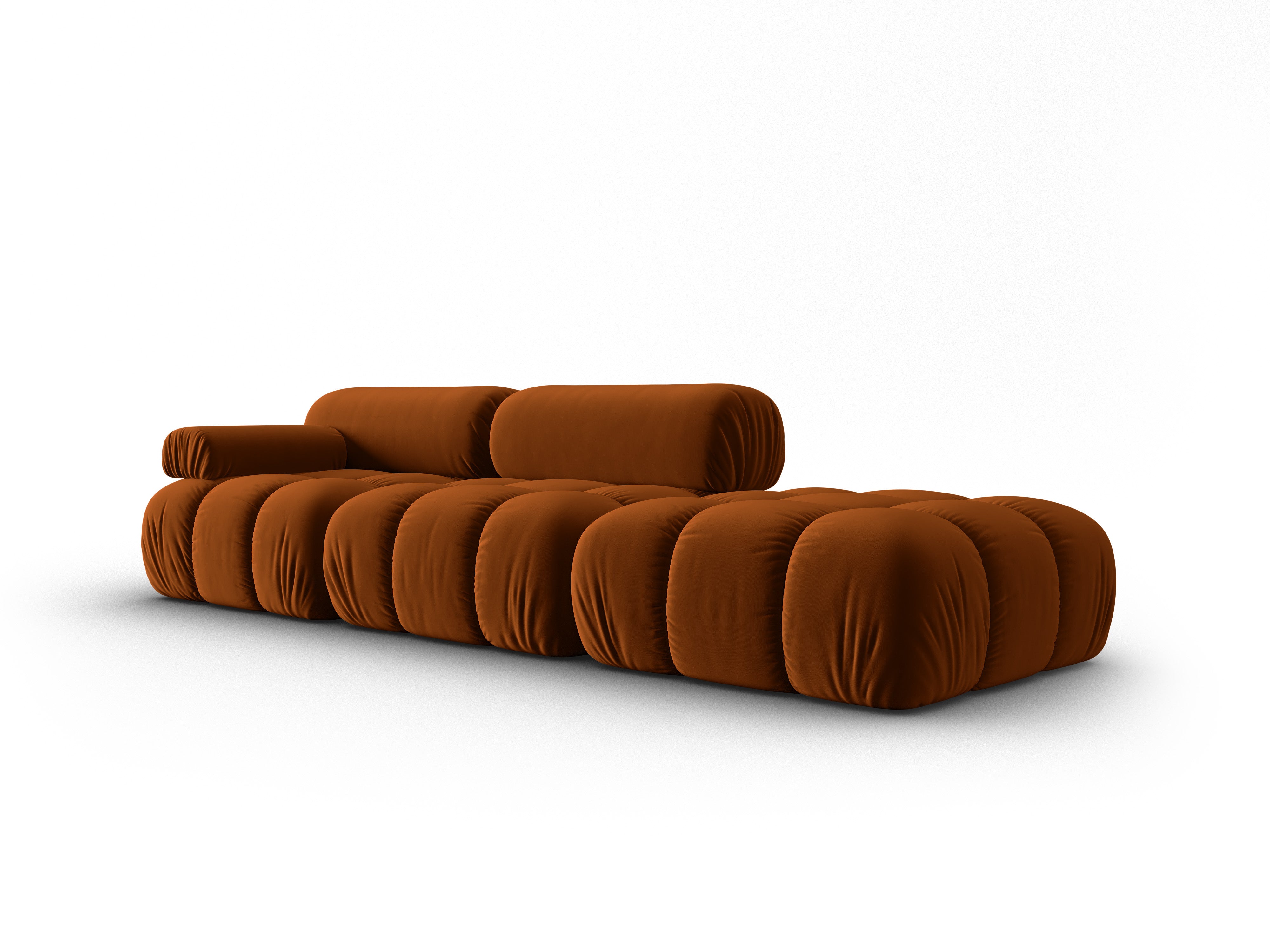 Sofa z aksamitom, 3-osobová, otvorená pravostranná, CORTINA, terakota.