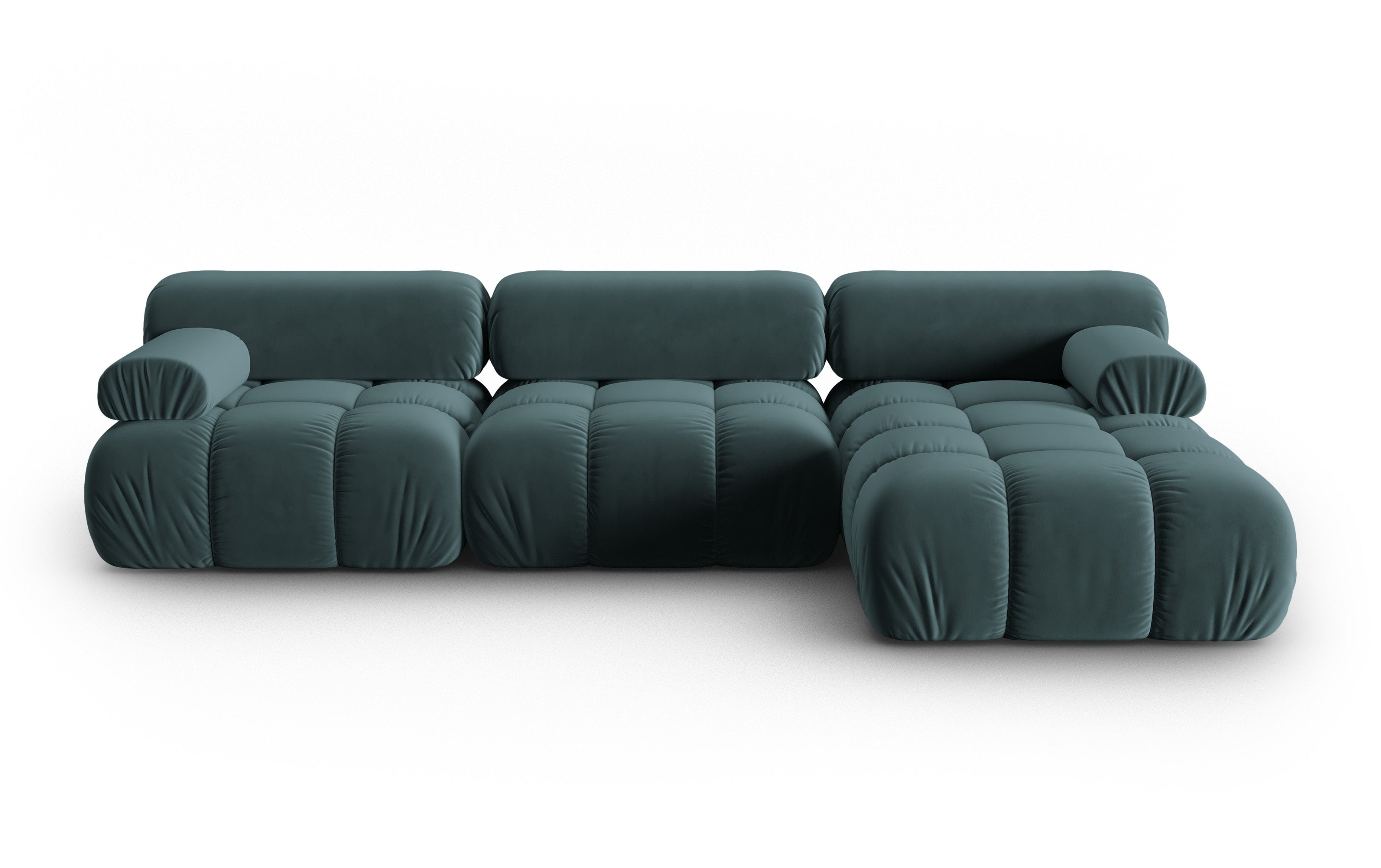 Turquoise Velvet Corner Sofa for 4 People, Right Side, CORTINA