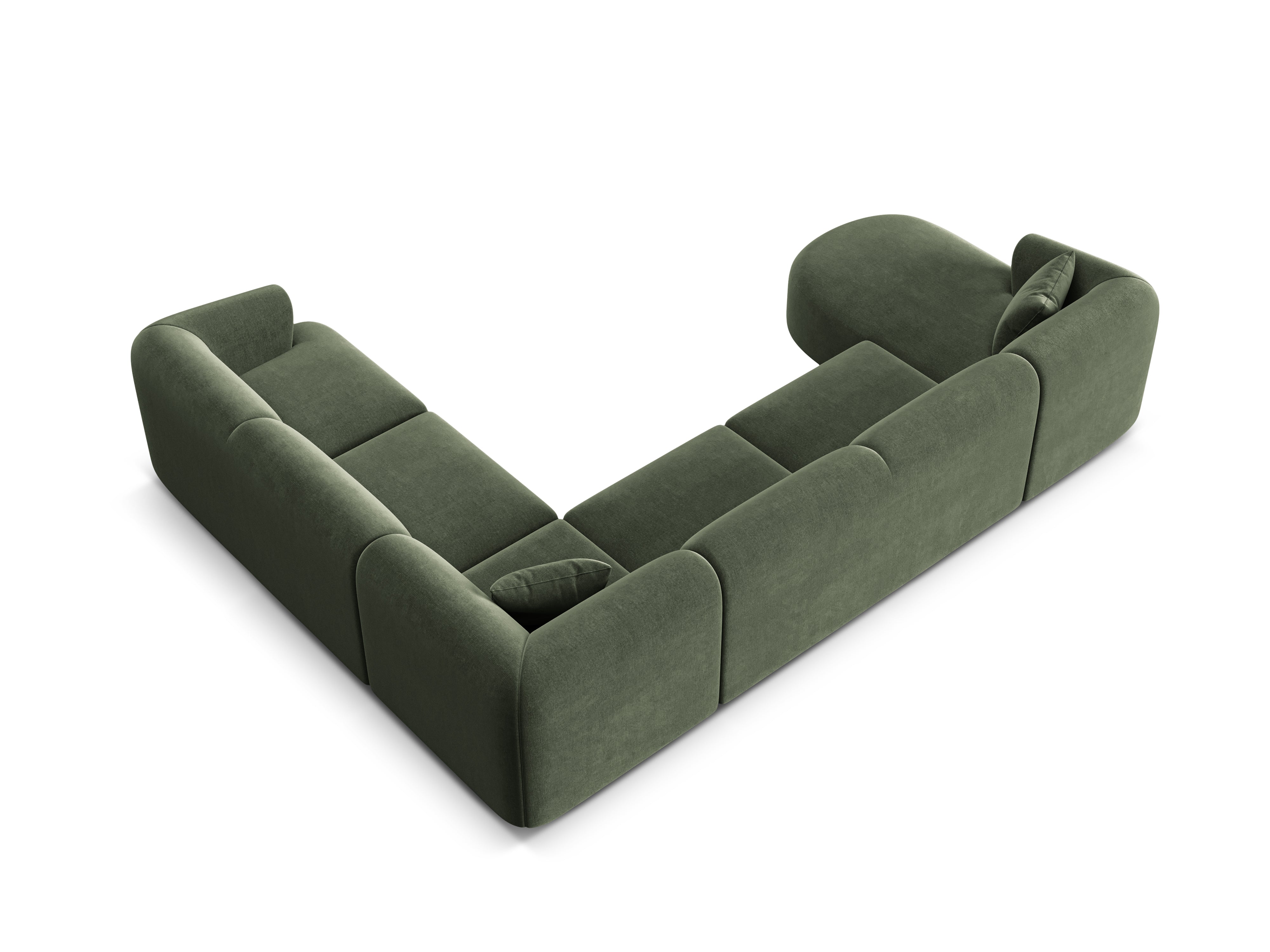 Right-facing velvet panoramic corner sofa for 7 people CAMPI green