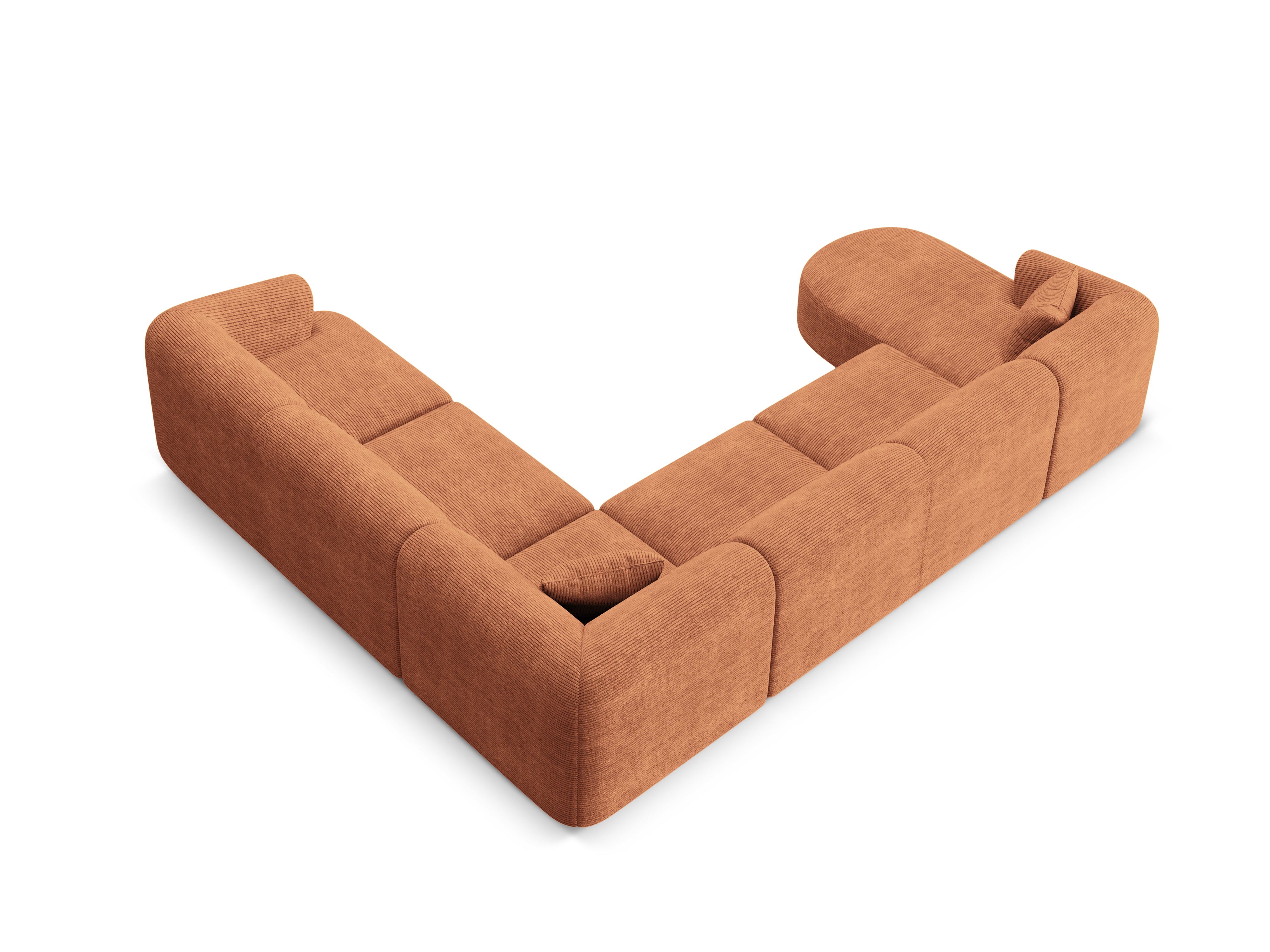 Pravostranný panoramatický rohový gauč pre 7 osôb CAMPI tehlový zamat