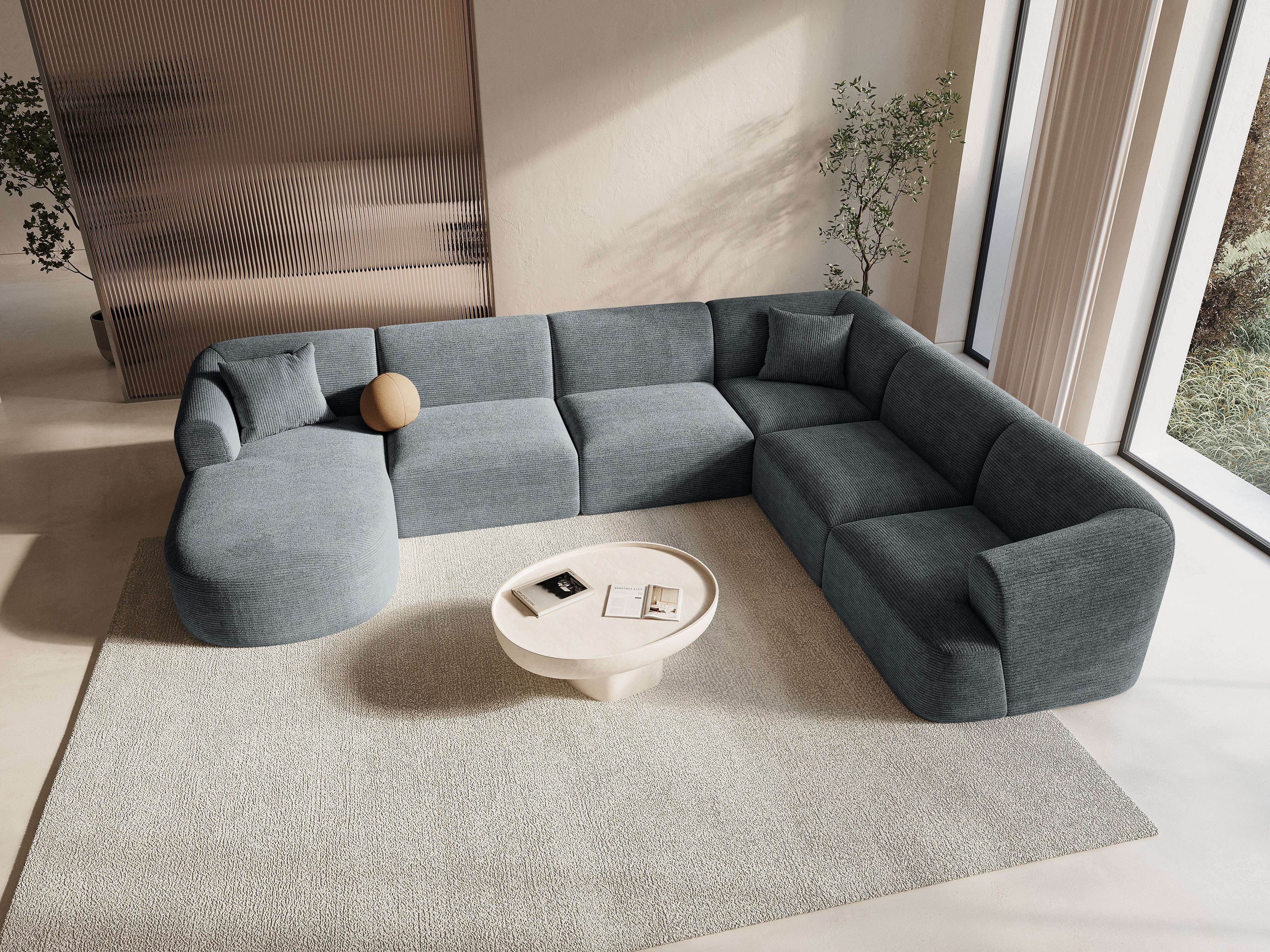 Pravostranný panoramatický rohový gauč pre 7 osôb CAMPI šedý zamat