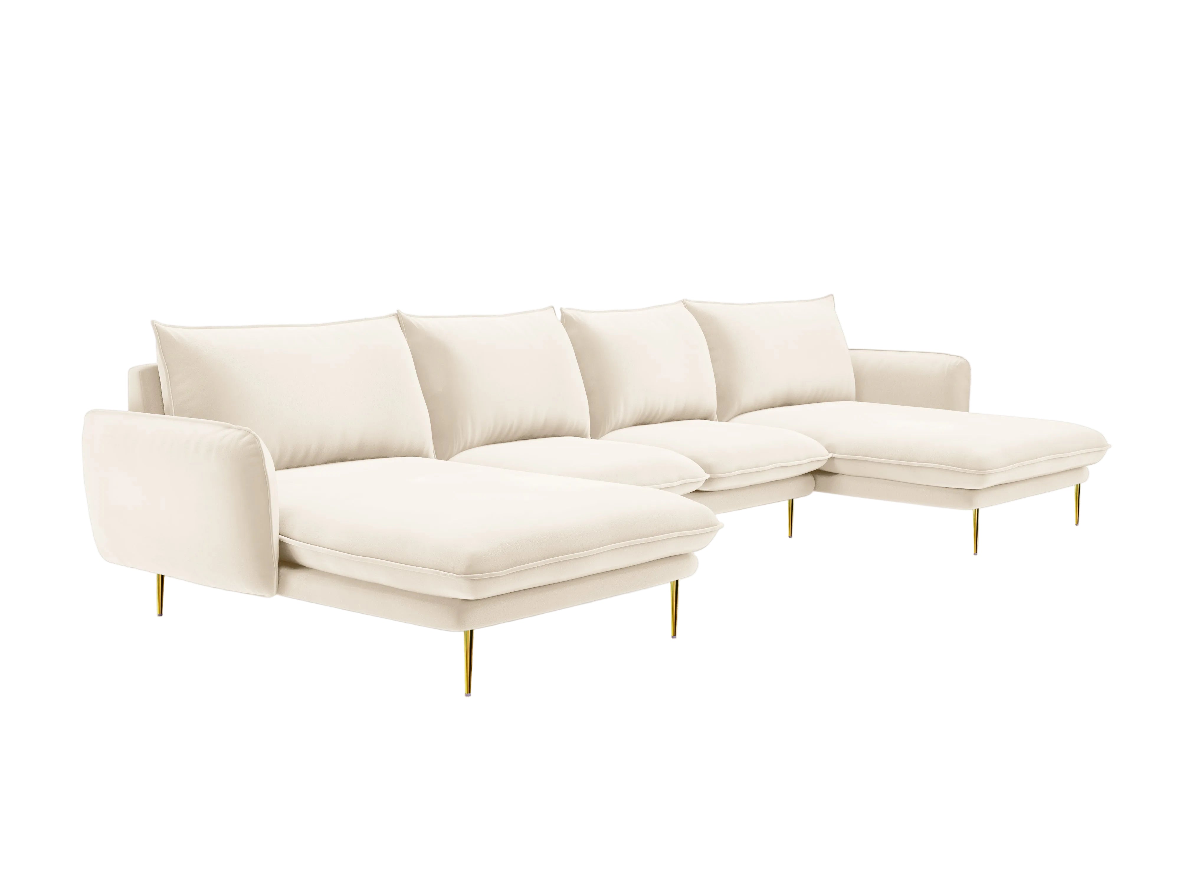 VIENNA Light Beige Velvet 6-Seater Panoramic Sofa with Gold Base