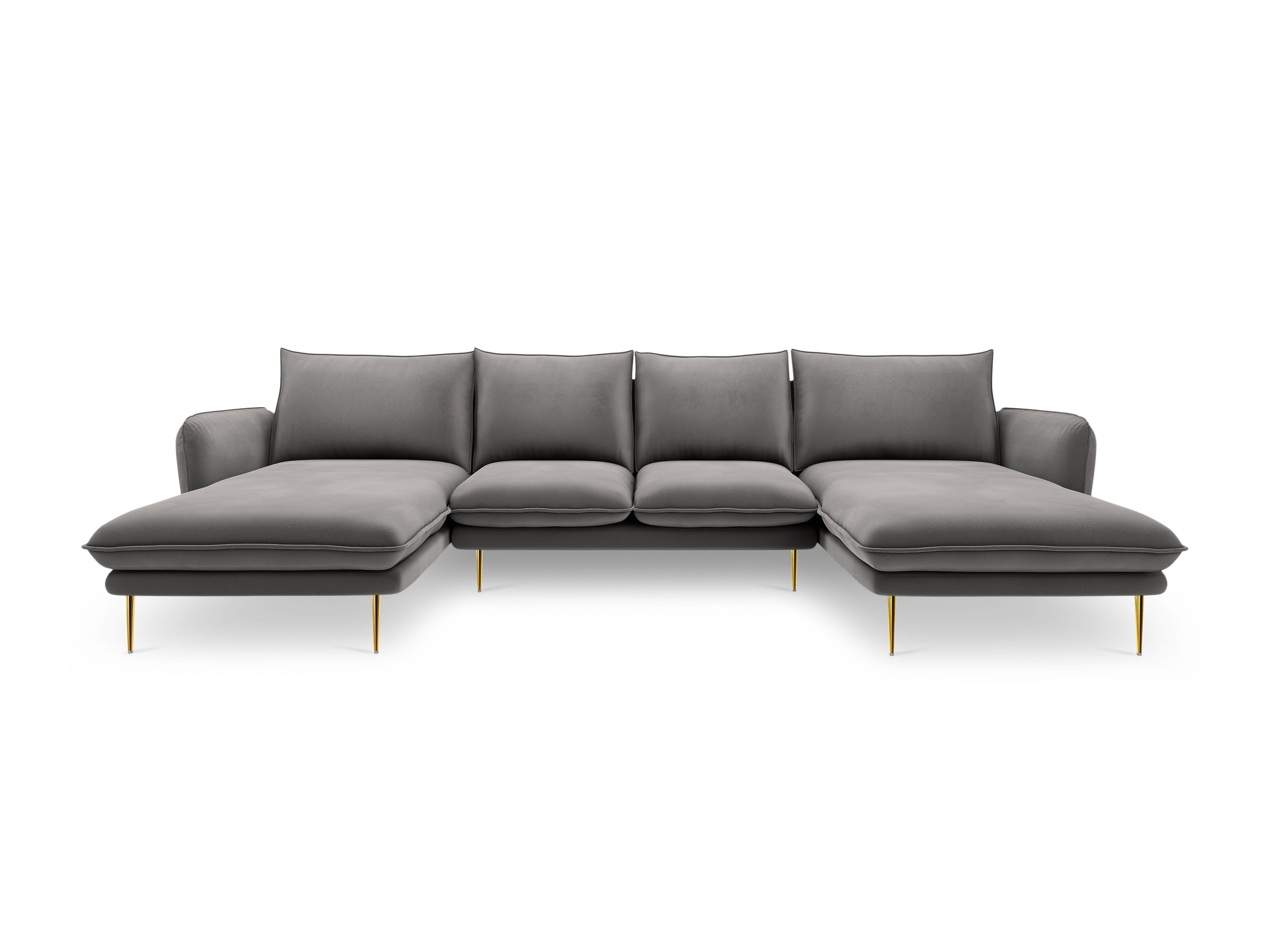 VIENNA Light Gray Velvet 6-Seater Panoramic Sofa with Gold Base