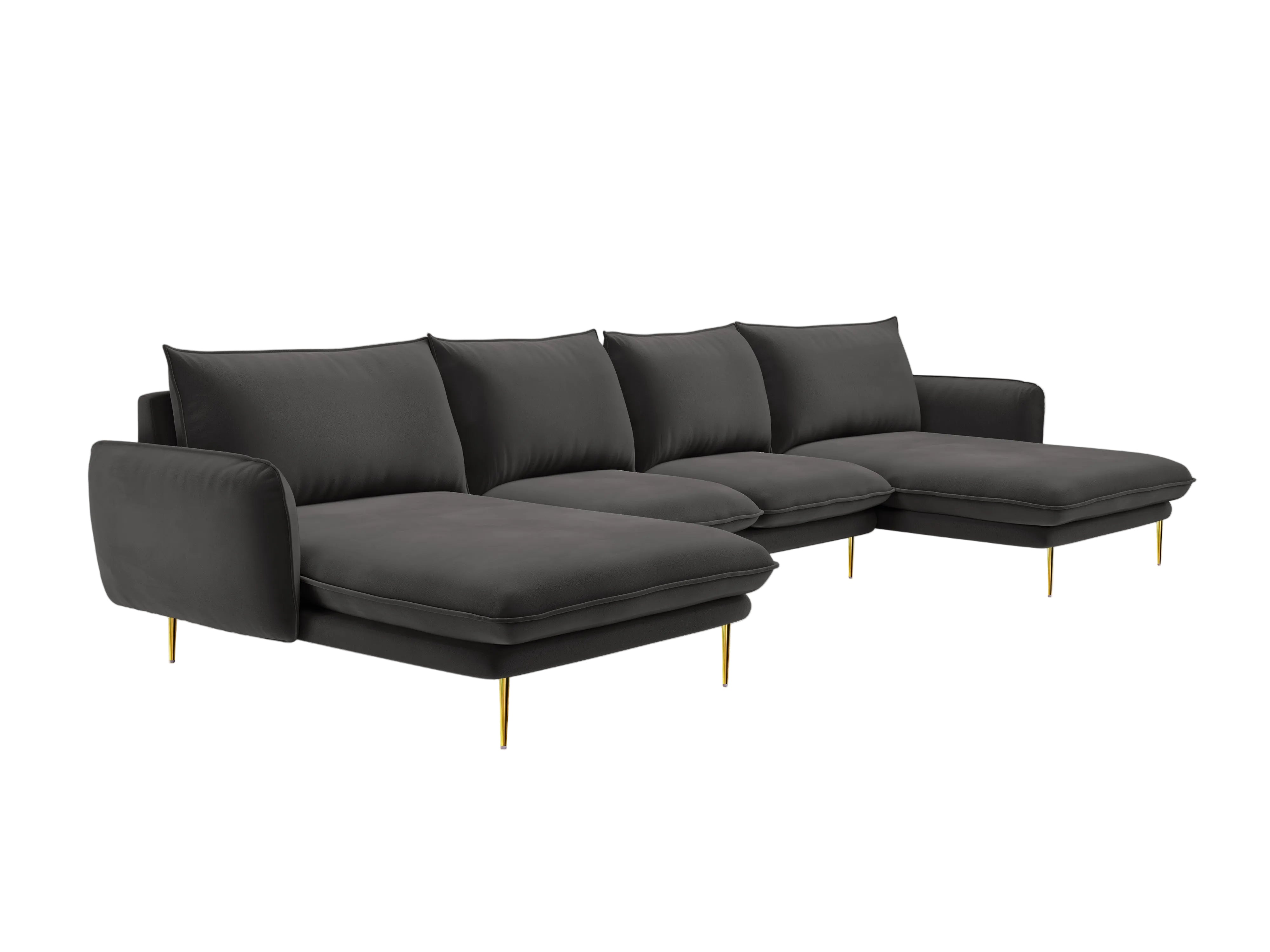 Panoramic Velvet Sofa for 6 People VIENNA Dark Gray with Gold Base