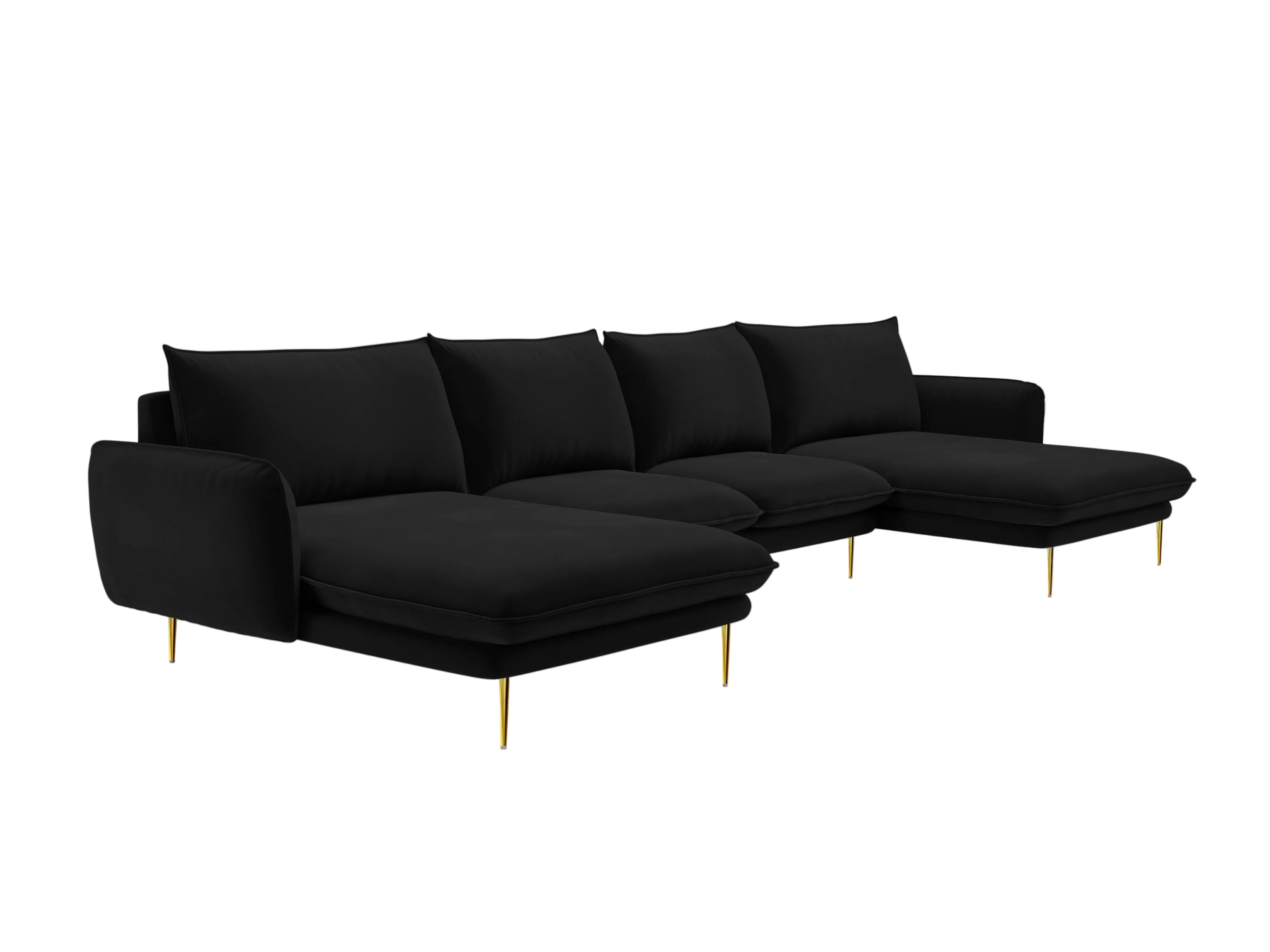VIENNA Black Velvet Panoramic Sofa for 6 People with Gold Base