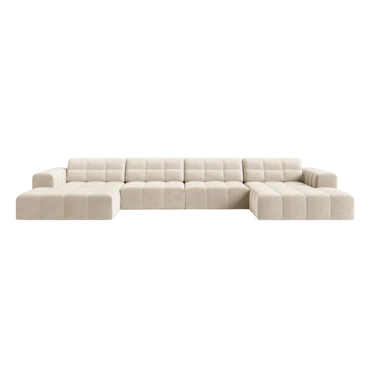Sofa panoramatická zamatová pre 6 osôb CHICAGO svetlo béžová