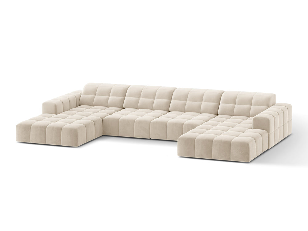 Sofa panoramatická zamatová pre 6 osôb CHICAGO svetlo béžová