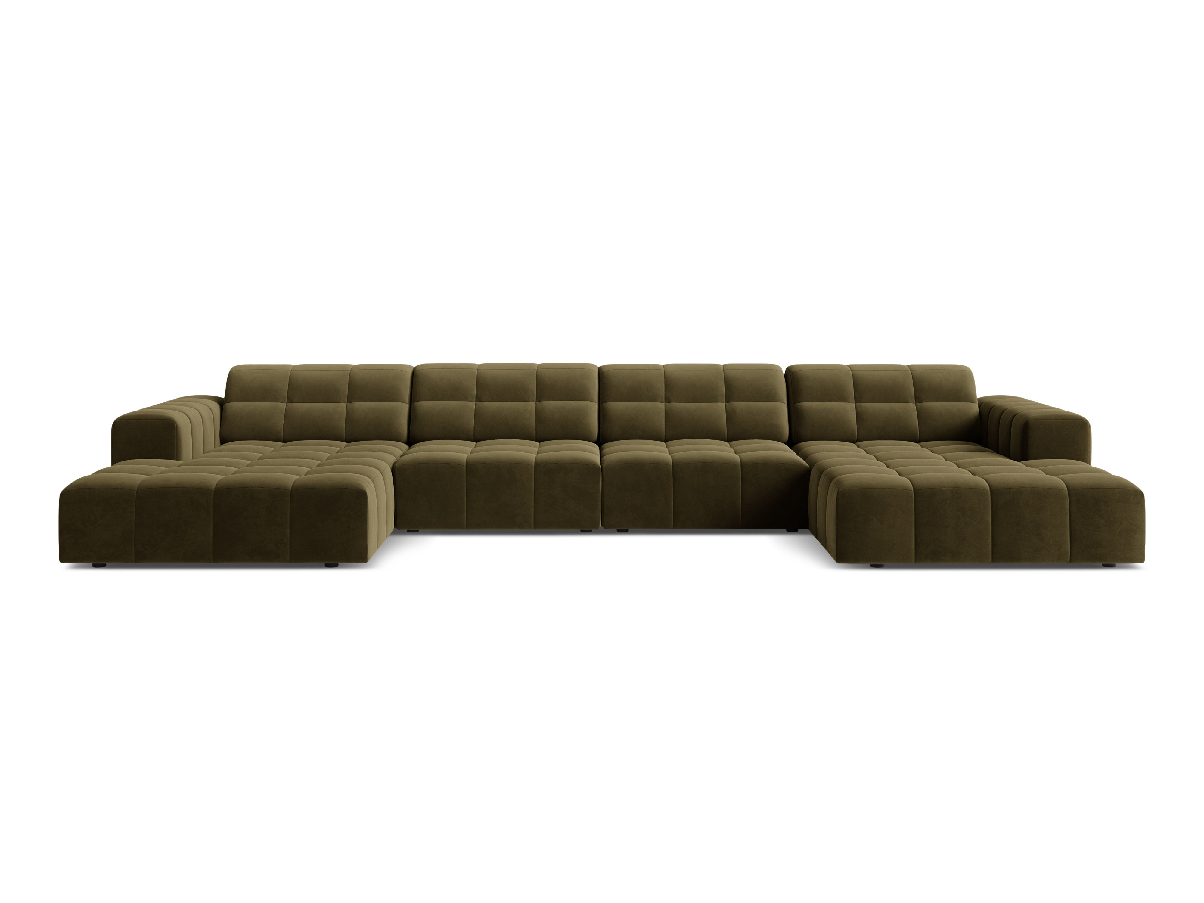 Sofa panoramatická zamatová 6-osobová CHICAGO olivová