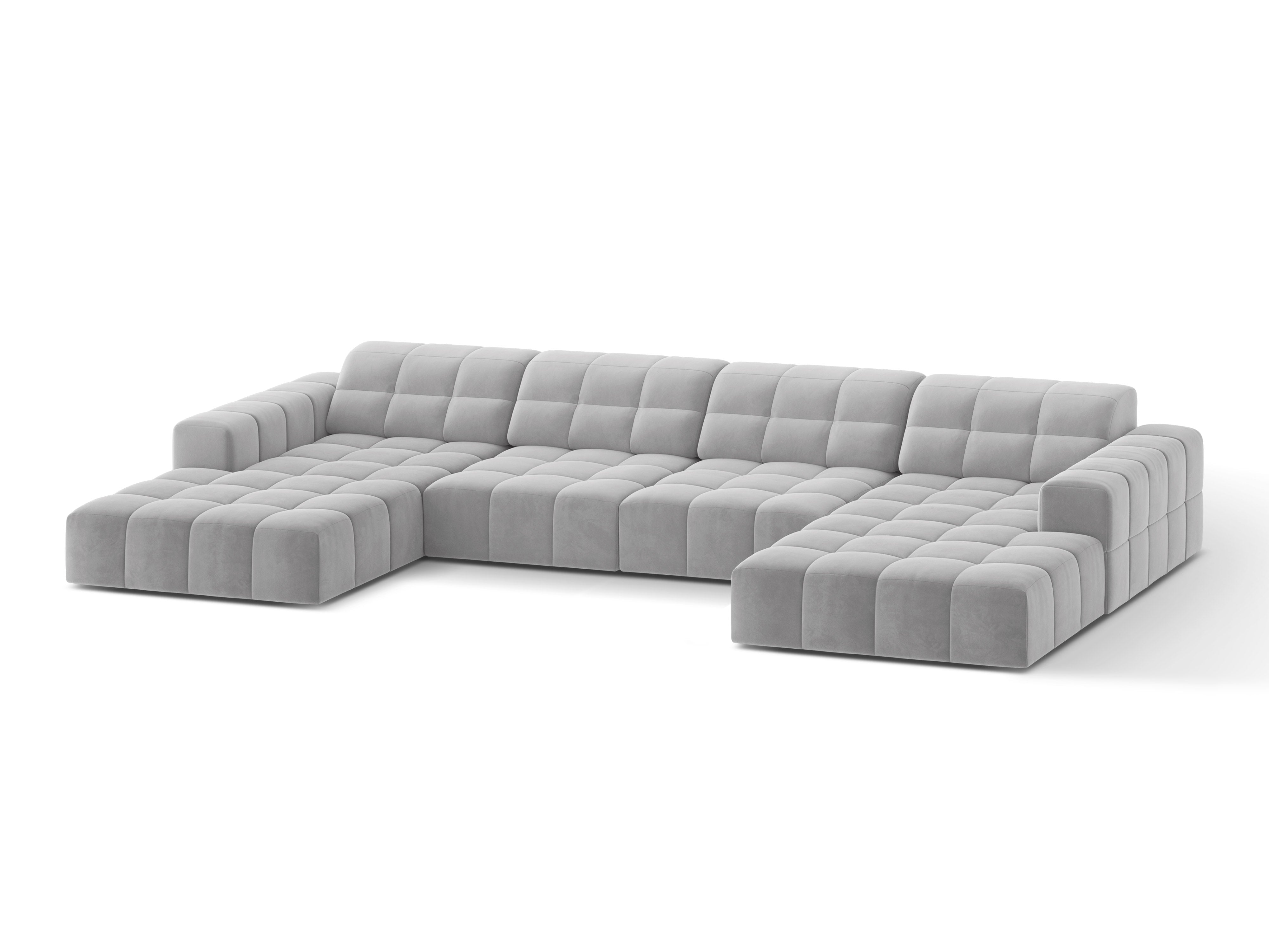 Sofa panoramatická zamatová 6-osobová CHICAGO svetlosivá