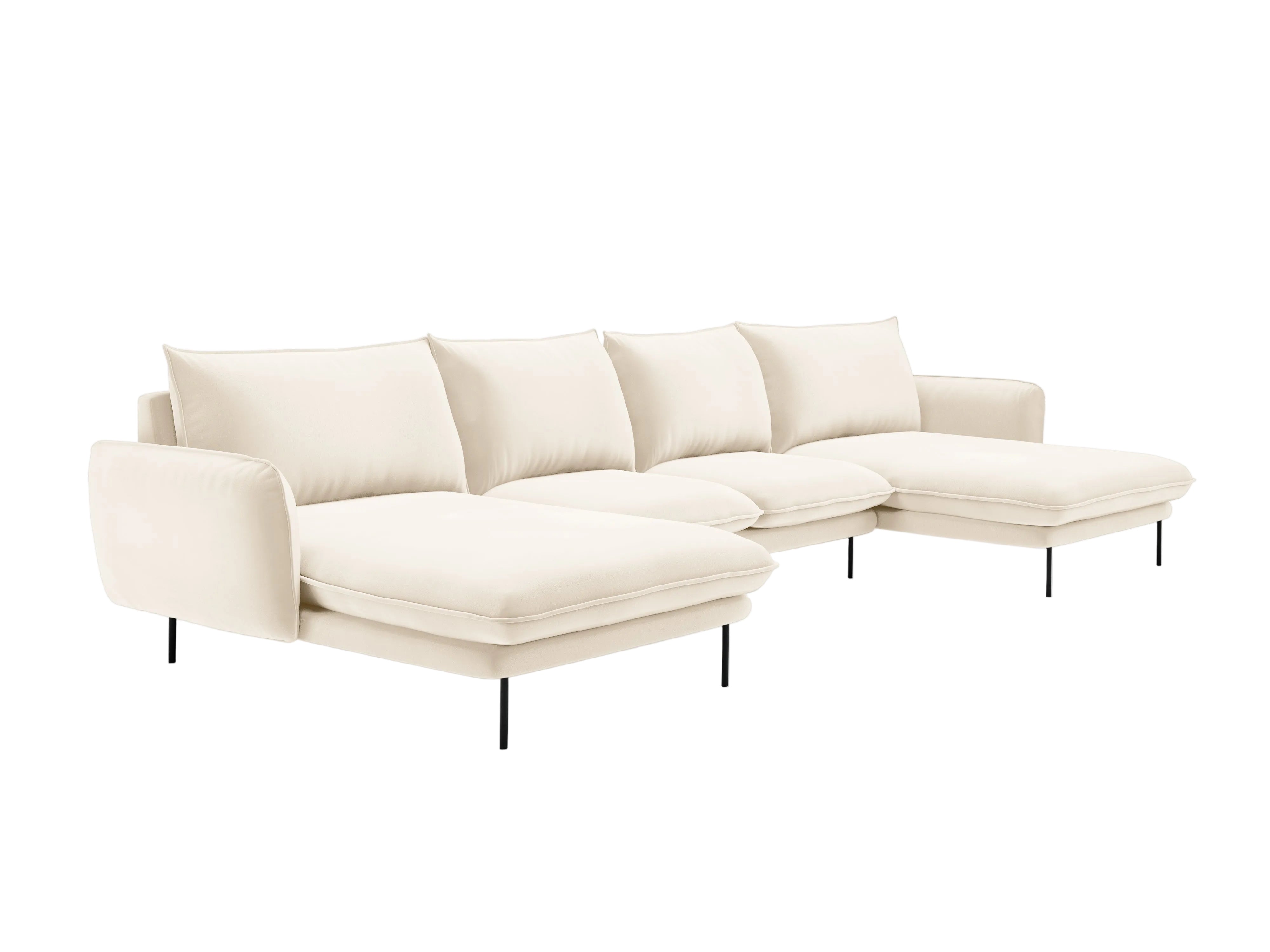 VIENNA Light Beige Velvet 6-Seater Panoramic Sofa with Black Base