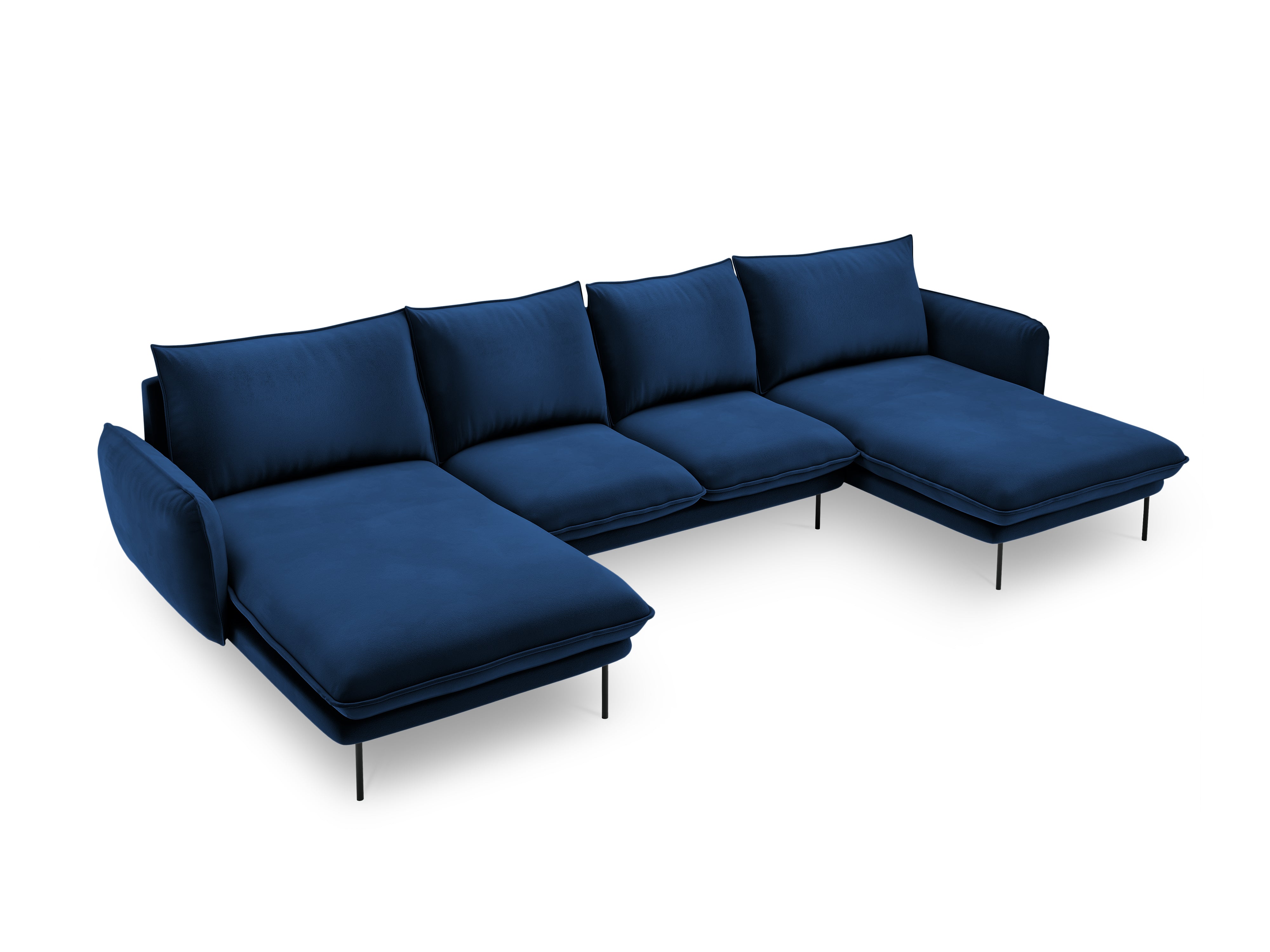 VIENNA Royal Blue Velvet 6-Seater Panoramic Sofa with Black Base