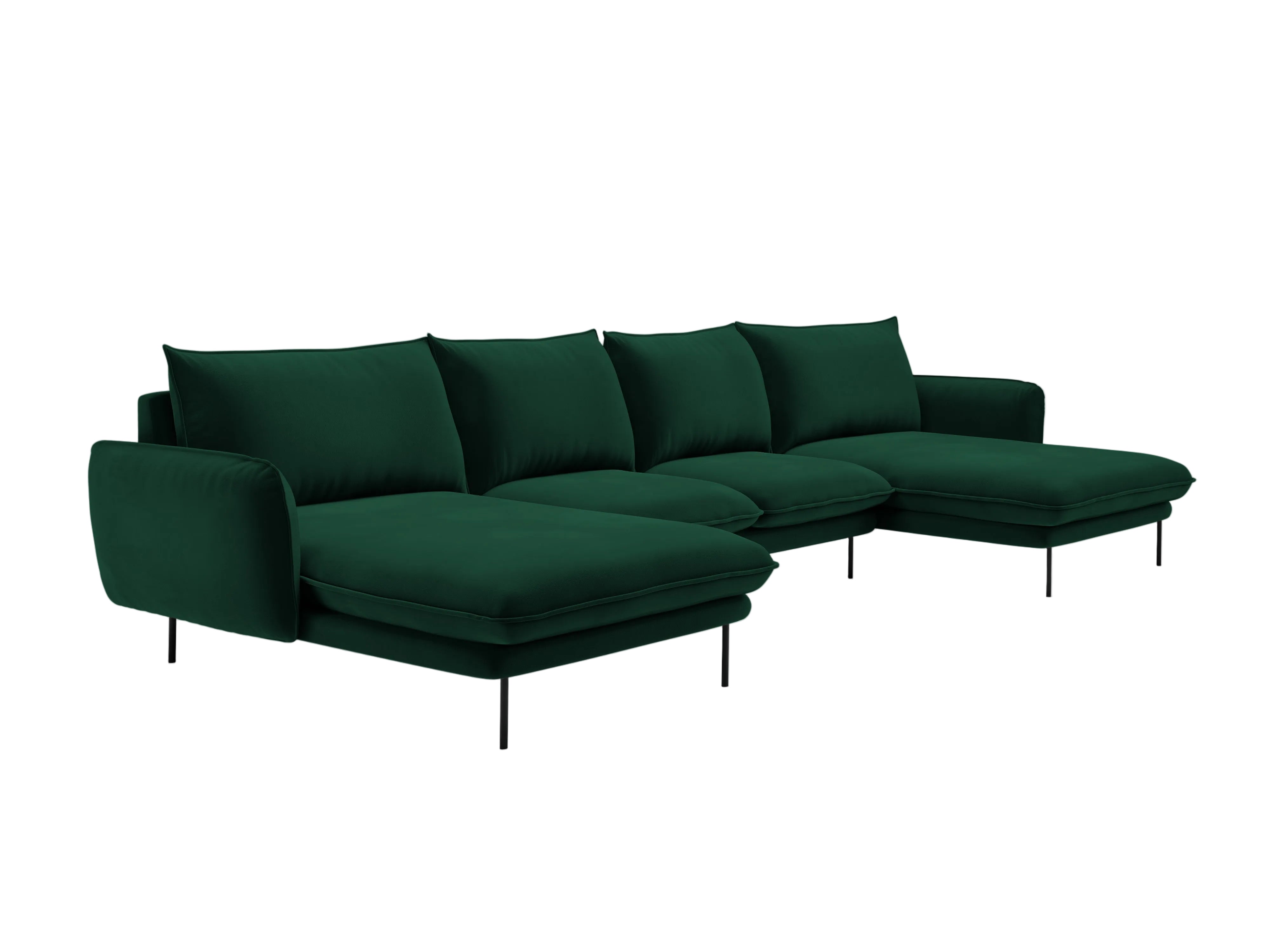 Panoramic Velvet Sofa for 6 People VIENNA in Bottle Green with Black Base