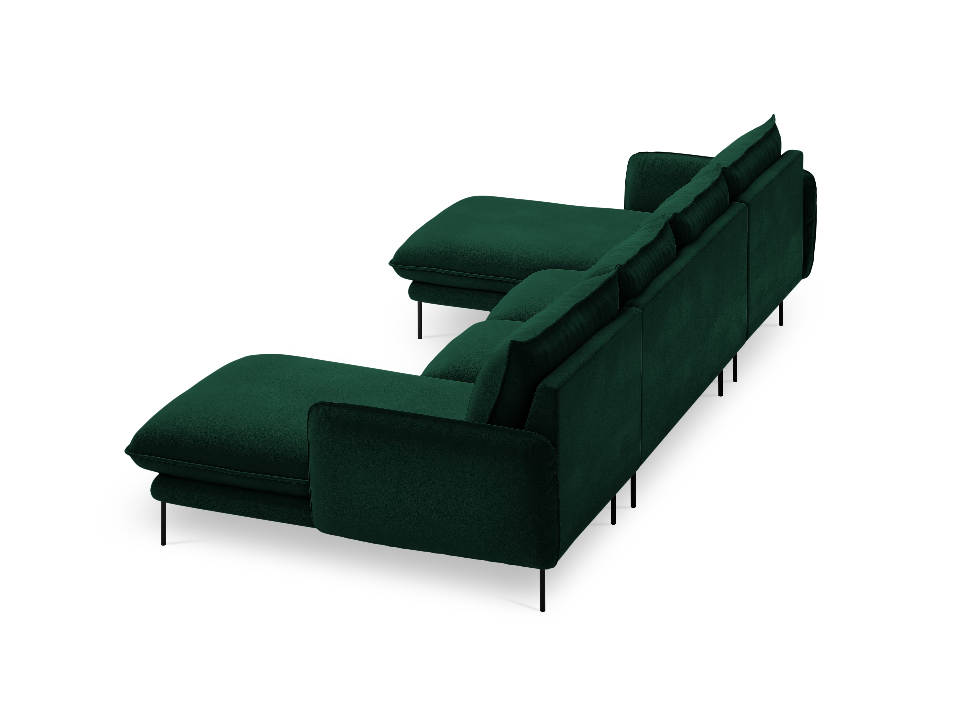 Panoramic Velvet Sofa for 6 People VIENNA in Bottle Green with Black Base