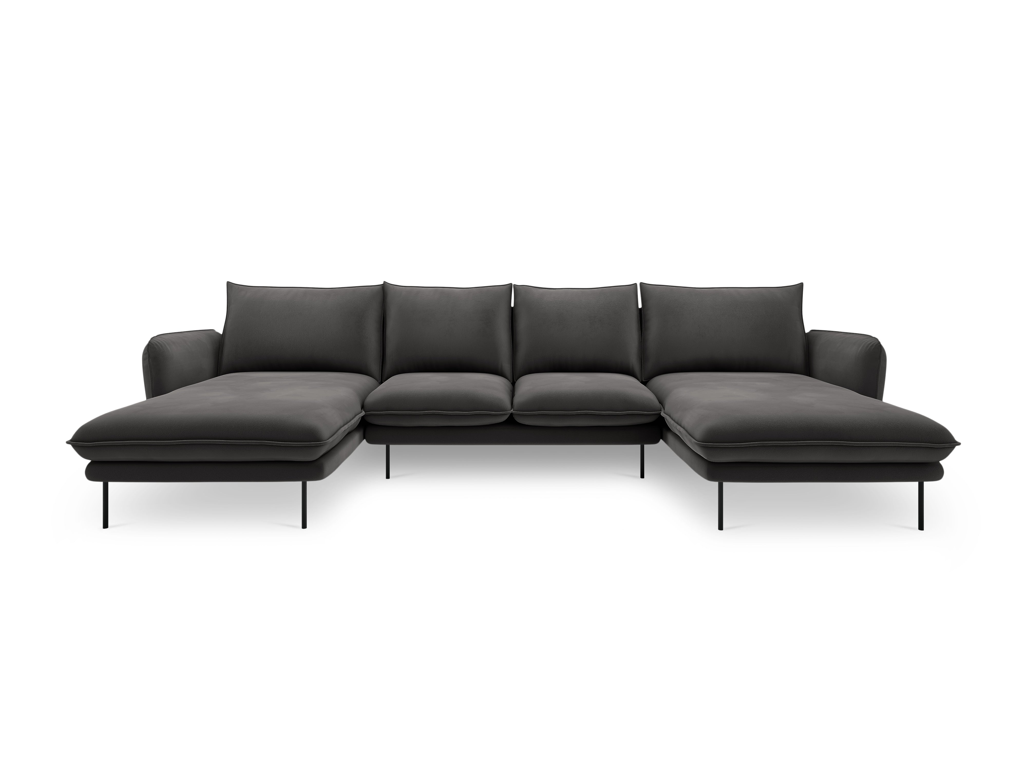 VIENNA Dark Gray Velvet 6-Seater Panoramic Sofa with Black Base